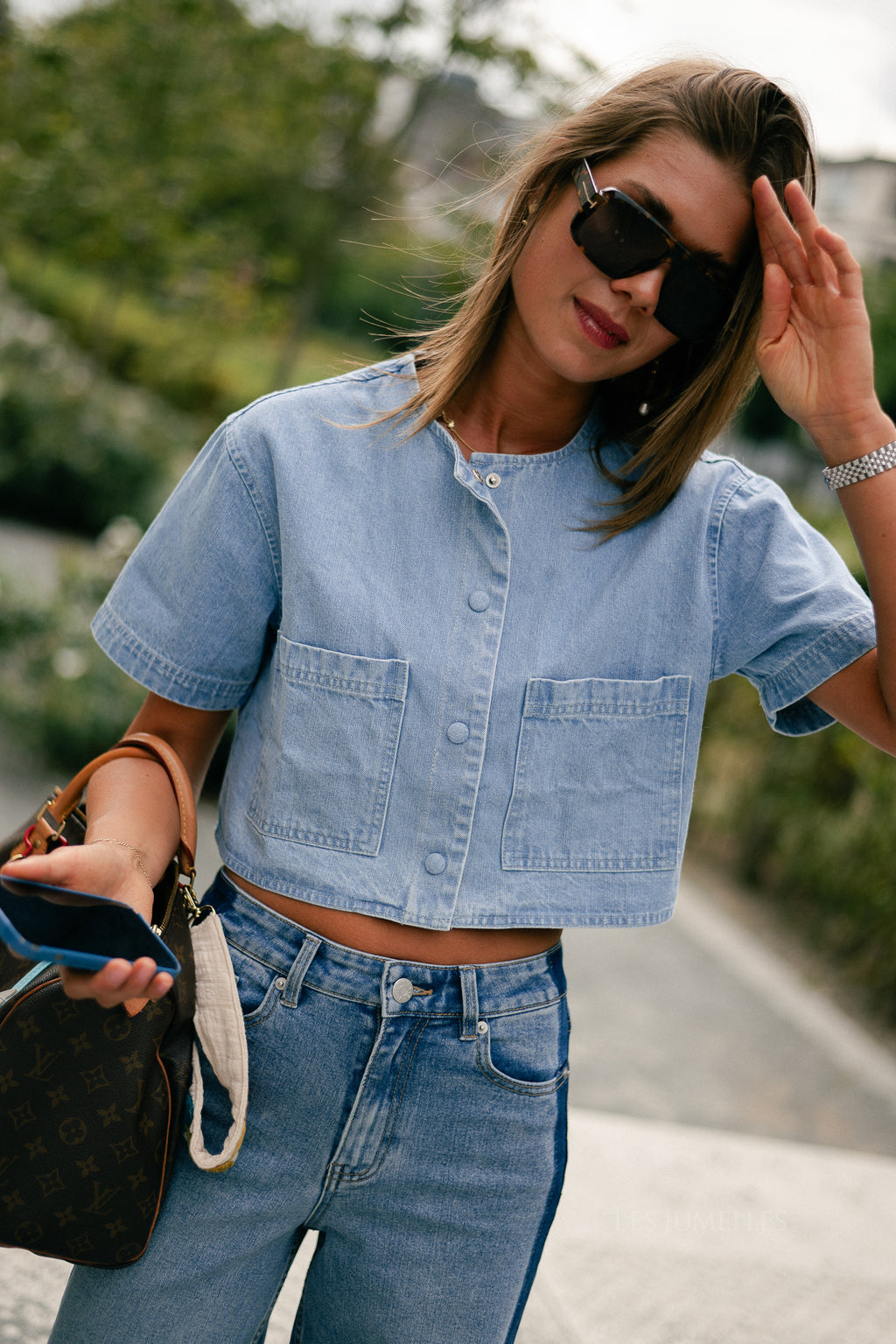 Juniper cropped blouse light blue denim