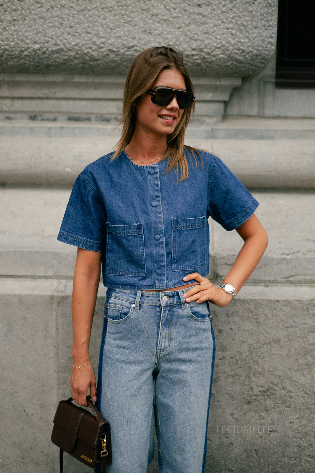 Juniper cropped blouse dark blue denim