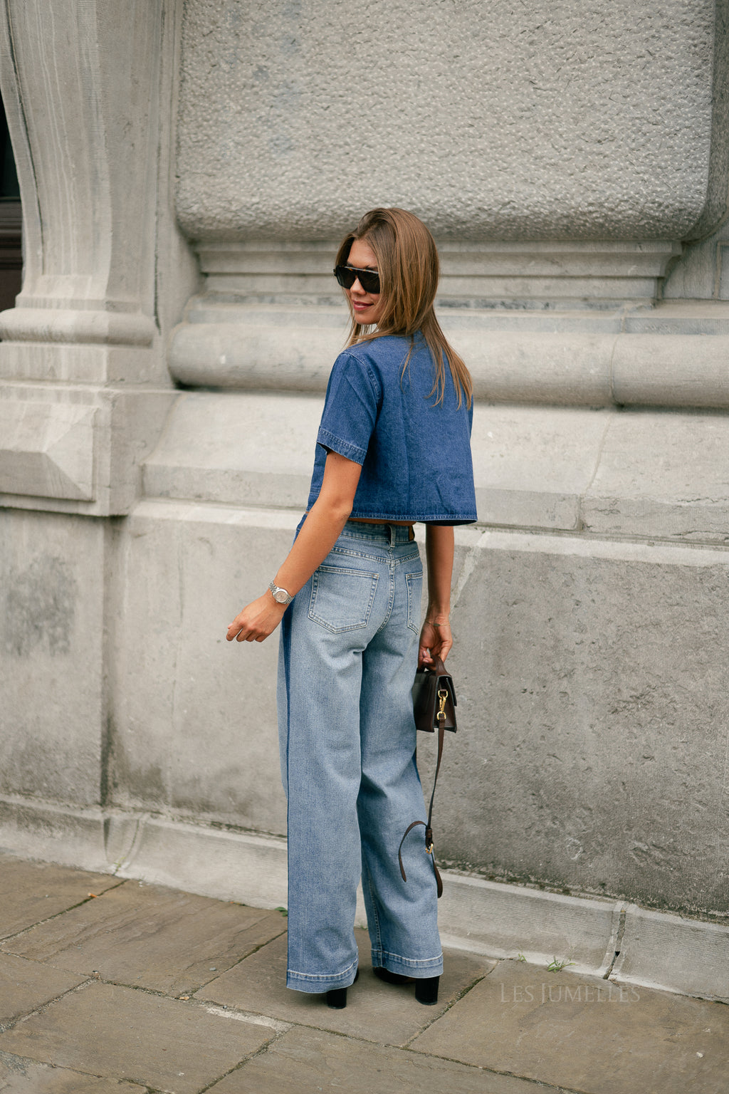 Juniper cropped blouse dark blue denim