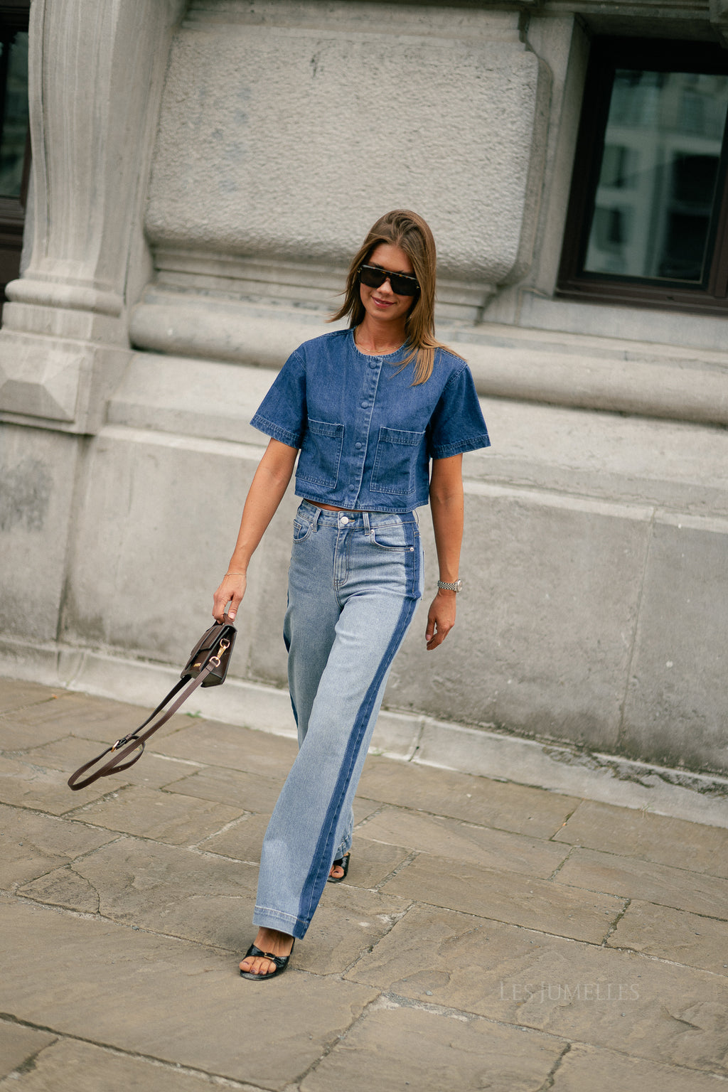 Juniper cropped blouse dark blue denim