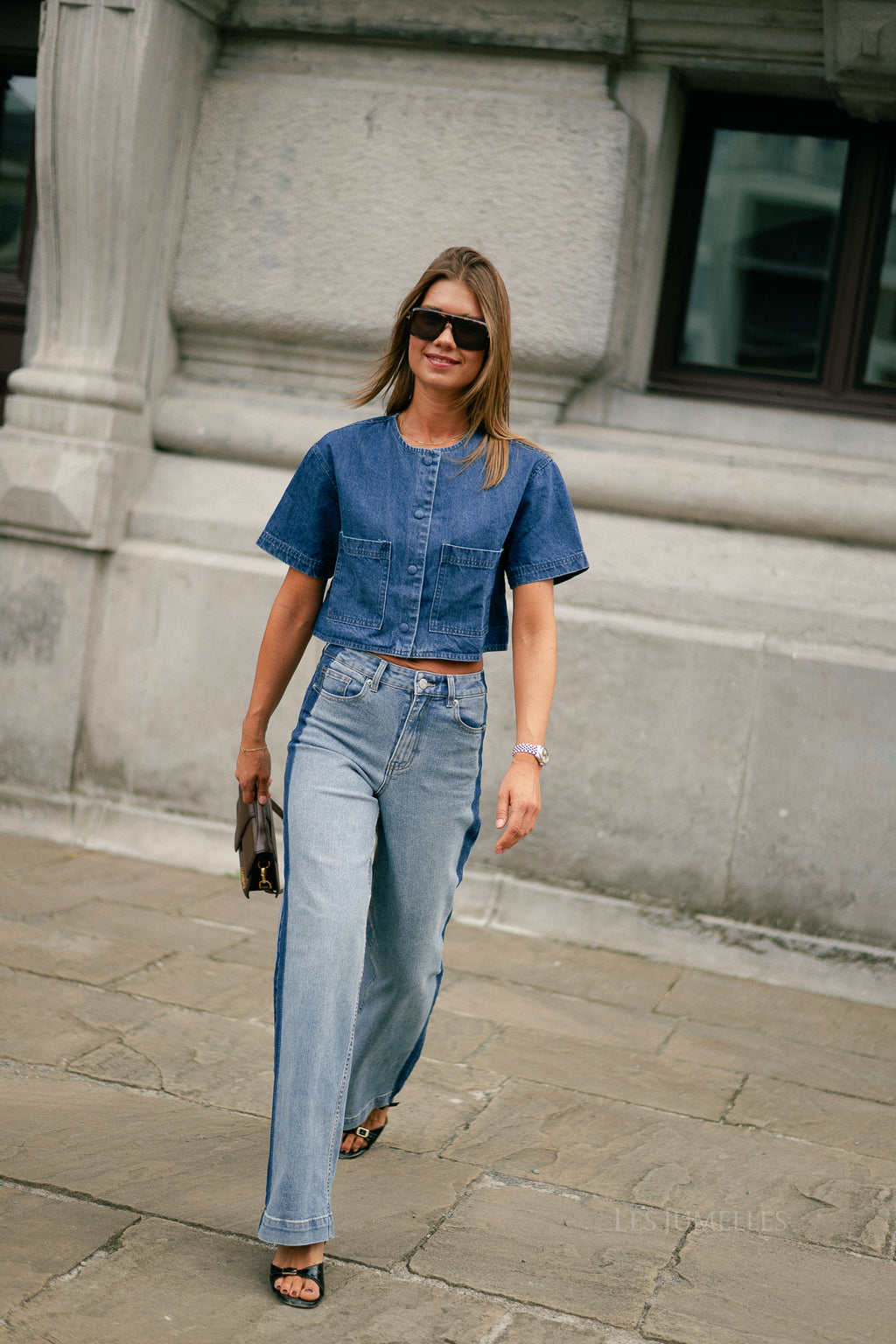 Juniper cropped blouse dark blue denim