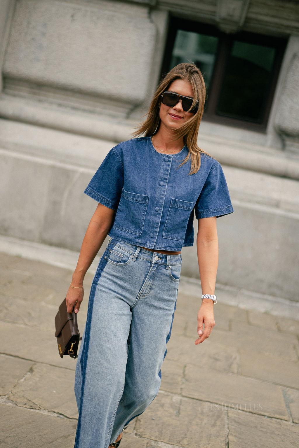 Juniper cropped blouse dark blue denim
