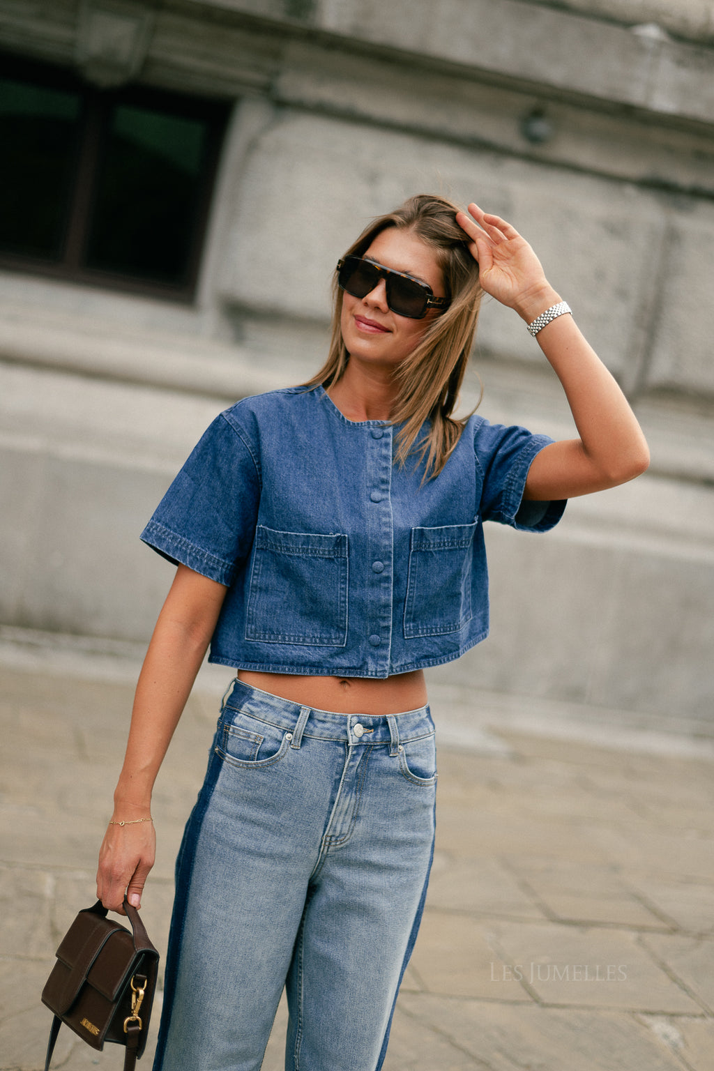 Juniper cropped blouse dark blue denim