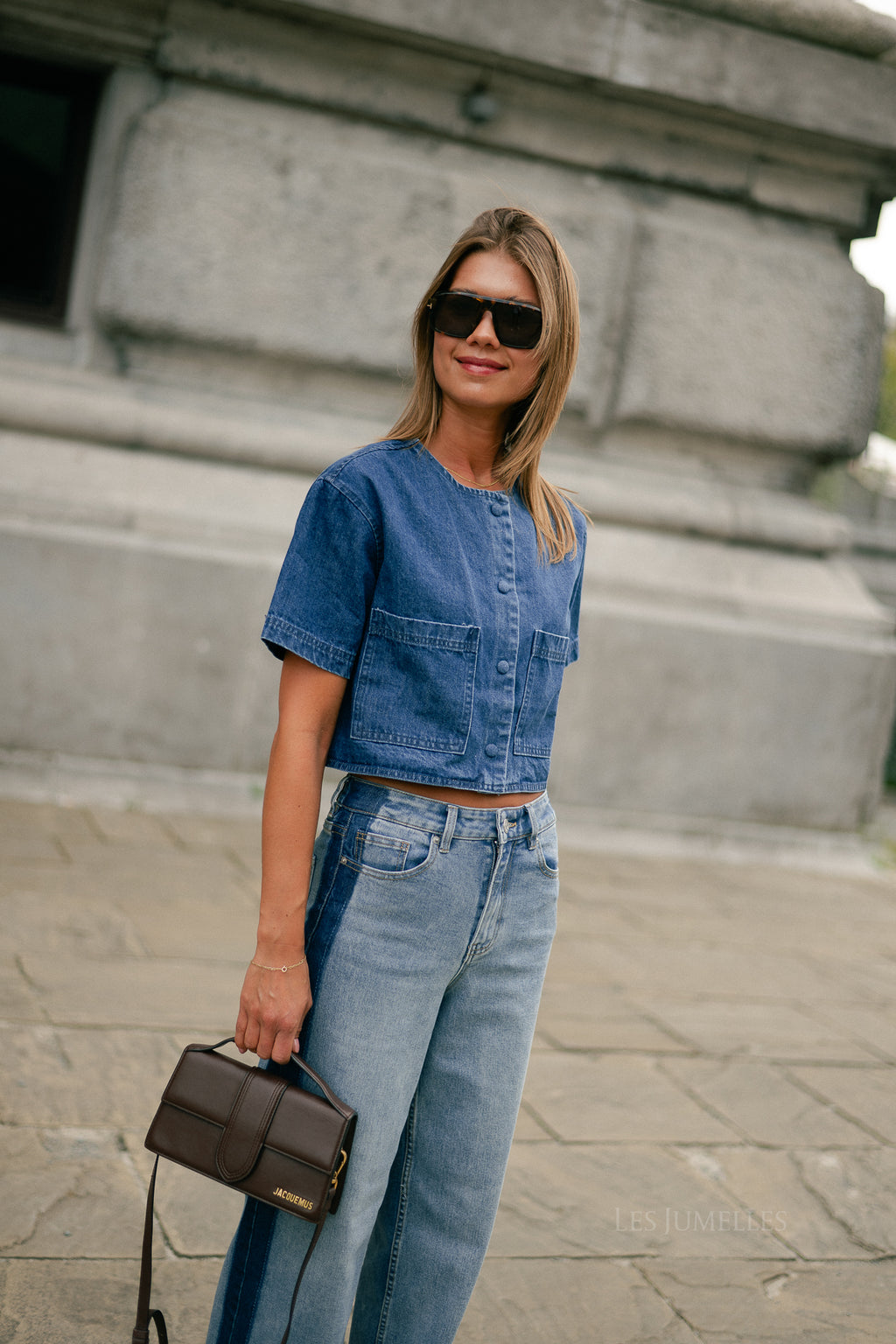 Juniper cropped blouse dark blue denim