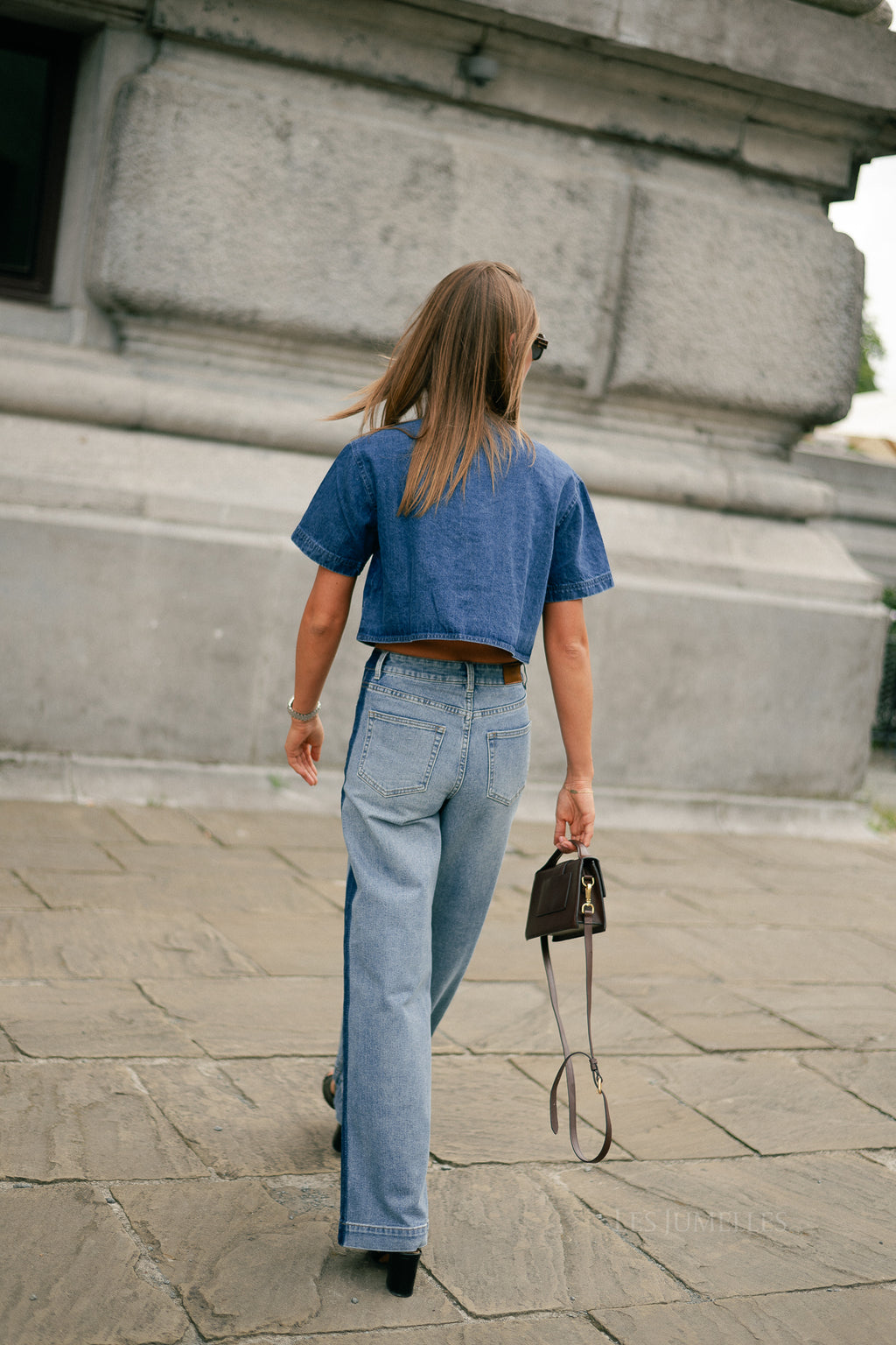 Juniper cropped blouse dark blue denim