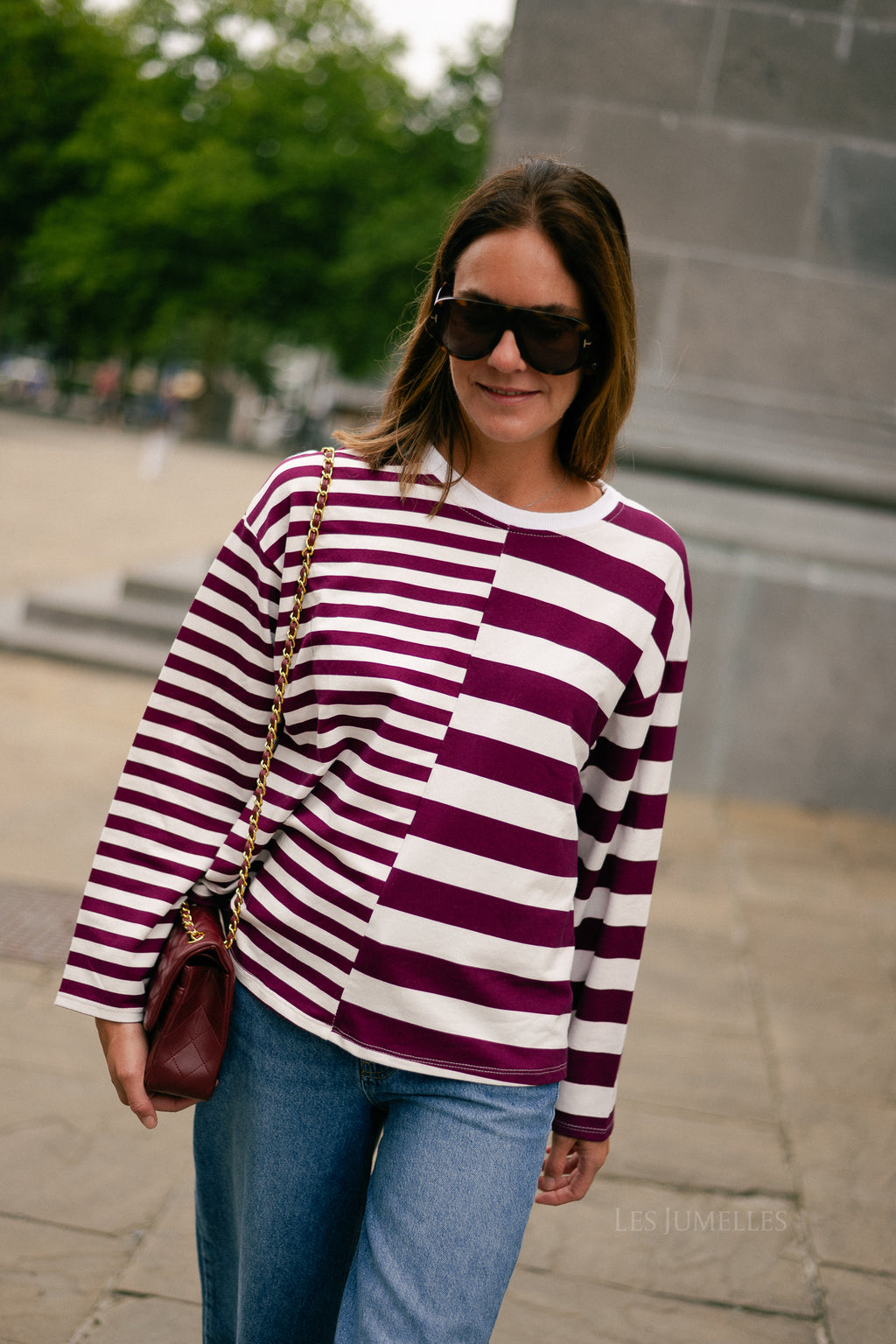 Teonna rayé manches longues bordeaux