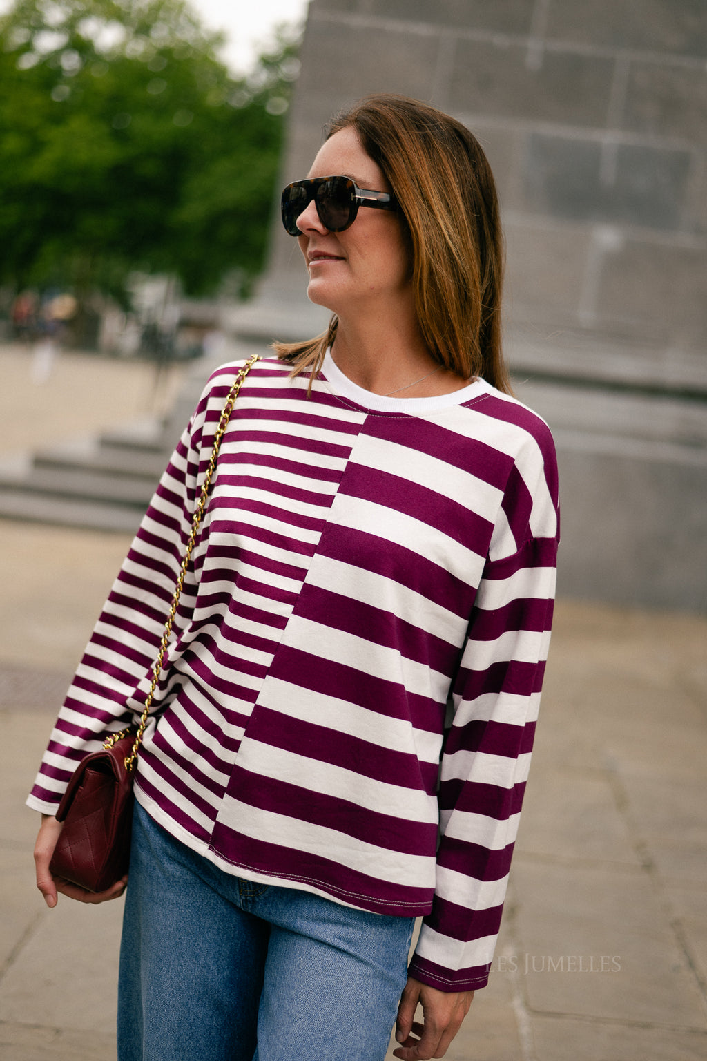 Teonna rayé manches longues bordeaux
