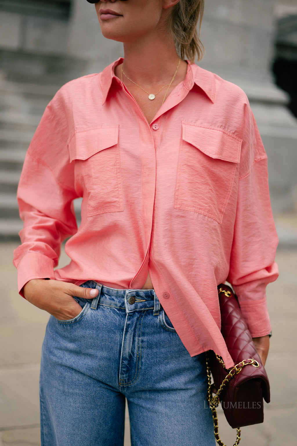 ROUAlinine LS oversized shirt peach blossom