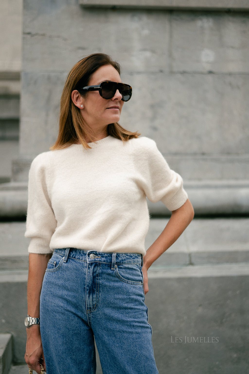 Megan SS knitted jumper ecru