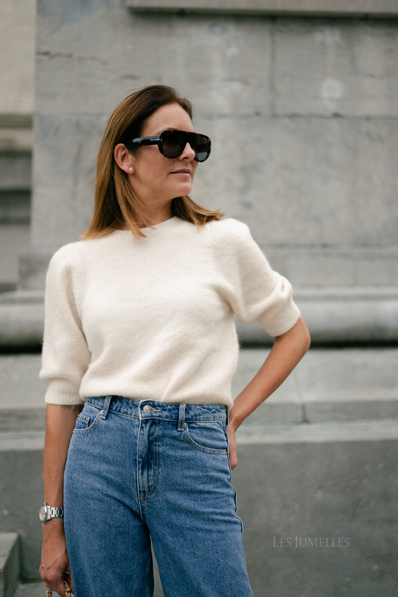 Megan SS knitted jumper ecru