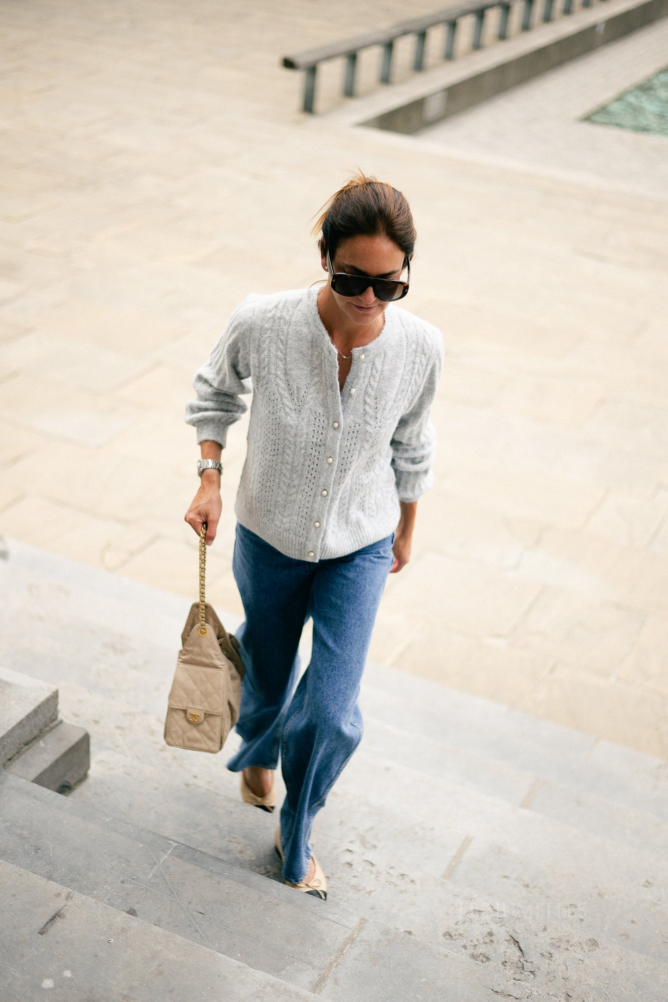 OBJFlora LS knit button cardigan light grey melange