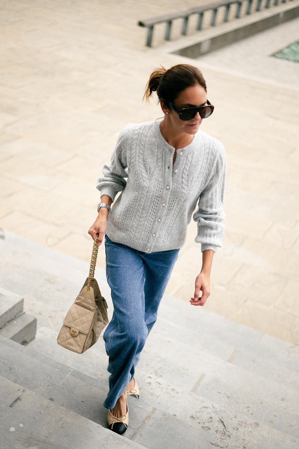 OBJFlora LS knit button cardigan light grey melange