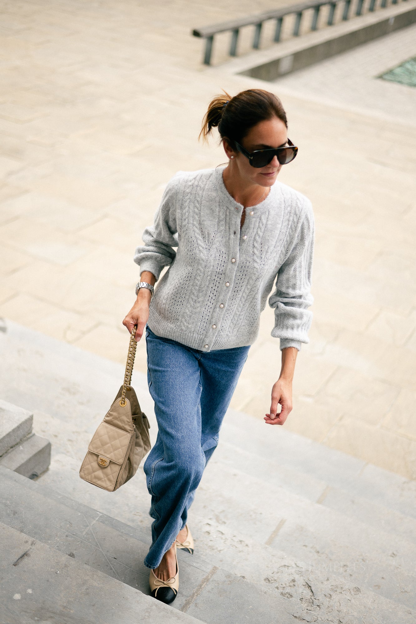 OBJFlora LS knit button cardigan light grey melange