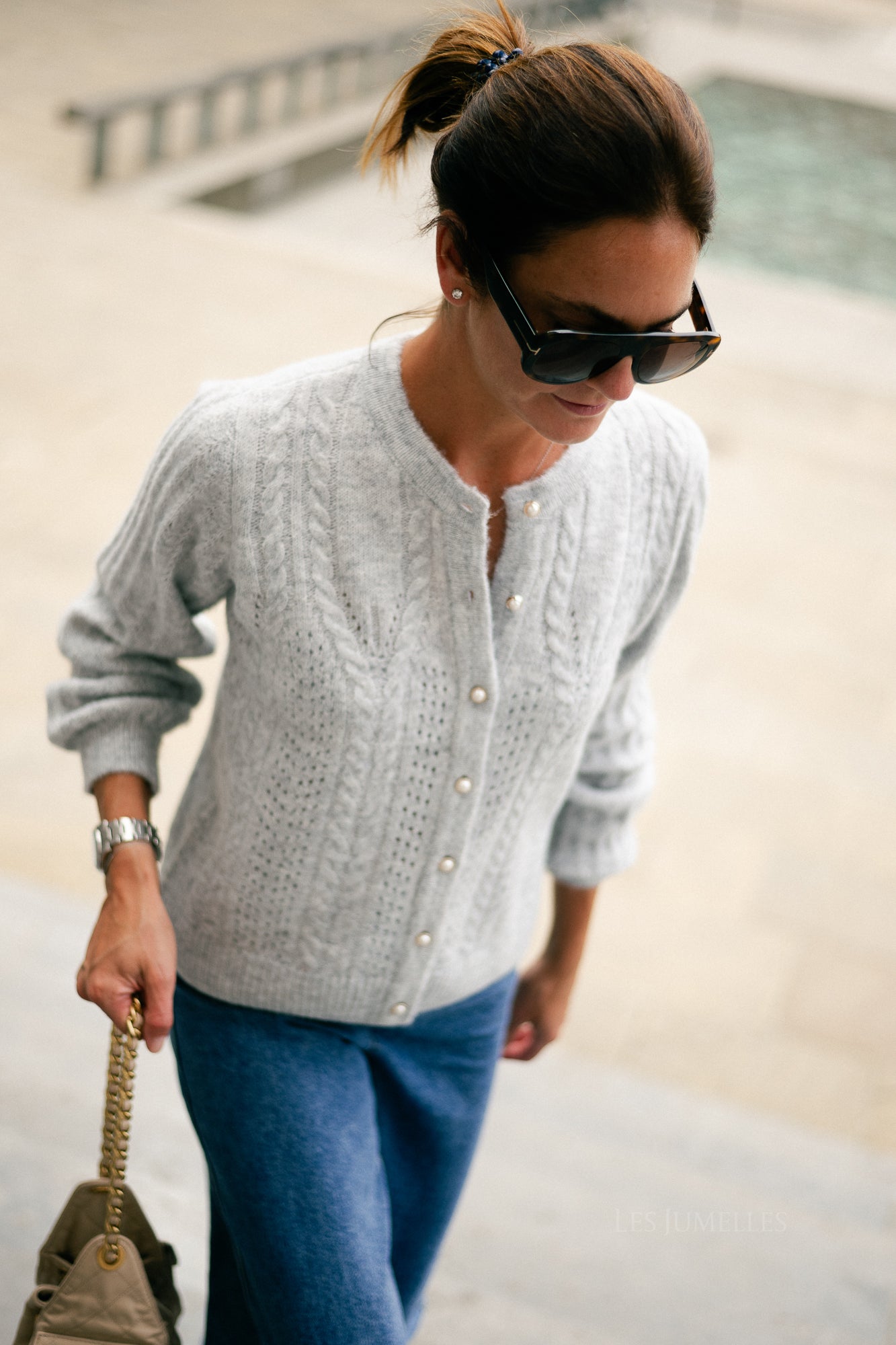 OBJFlora LS knit button cardigan light grey melange