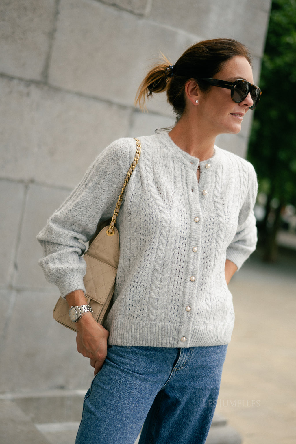 OBJFlora LS knit button cardigan light grey melange