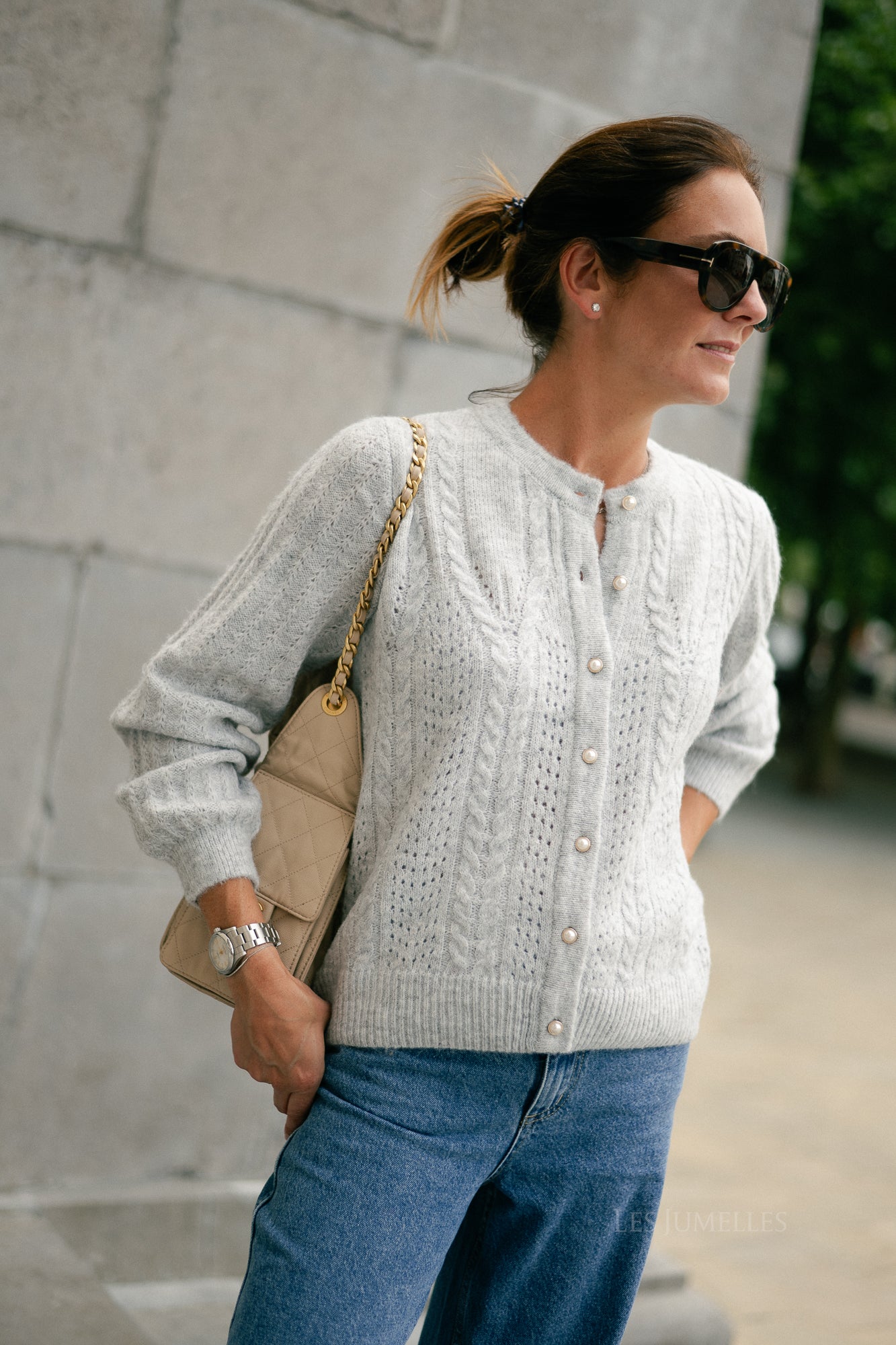 OBJFlora LS knit button cardigan light grey melange
