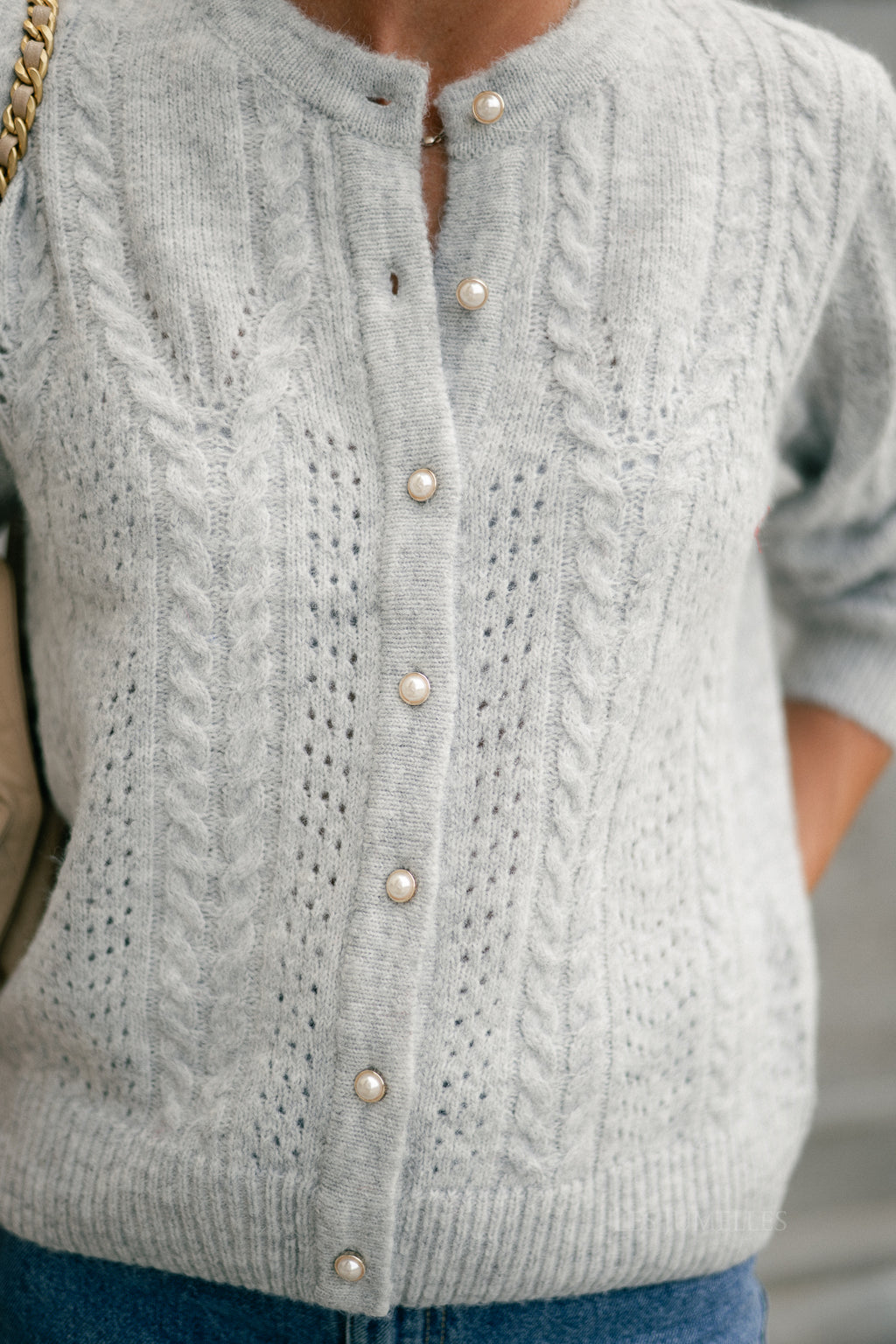 OBJFlora LS knit button cardigan light grey melange