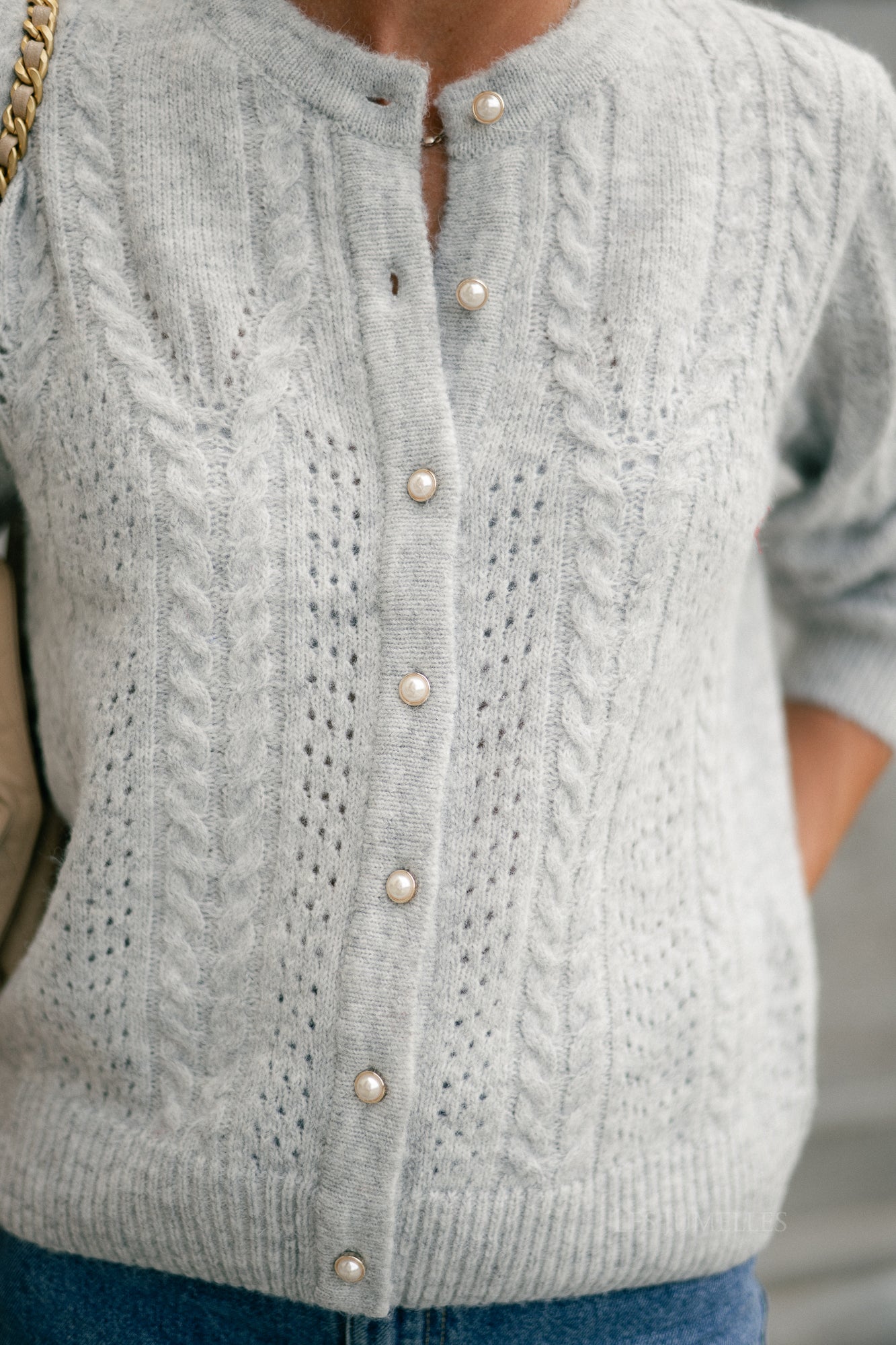 OBJFlora LS knit button cardigan light grey melange