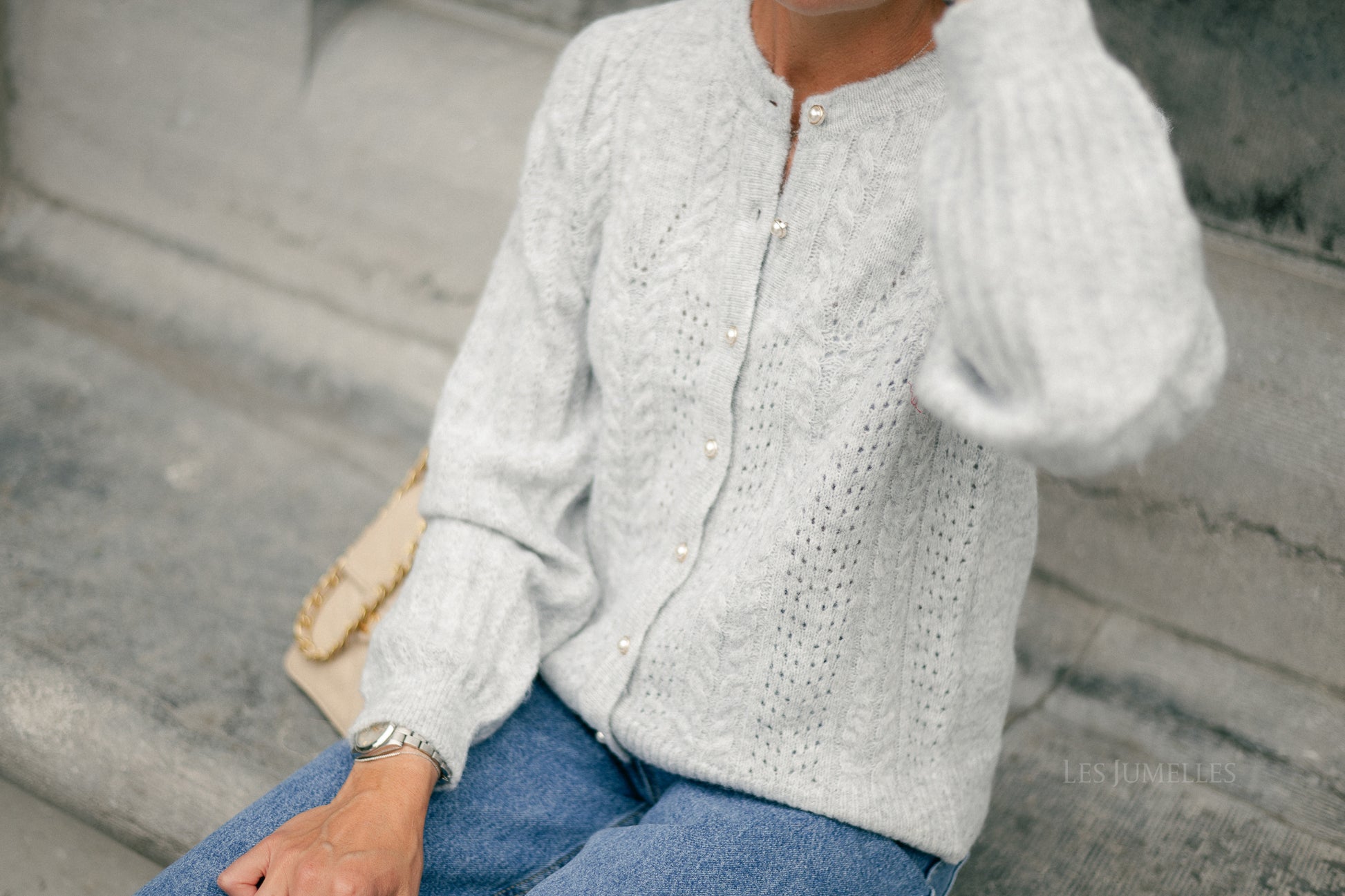 OBJFlora LS knit button cardigan light grey melange