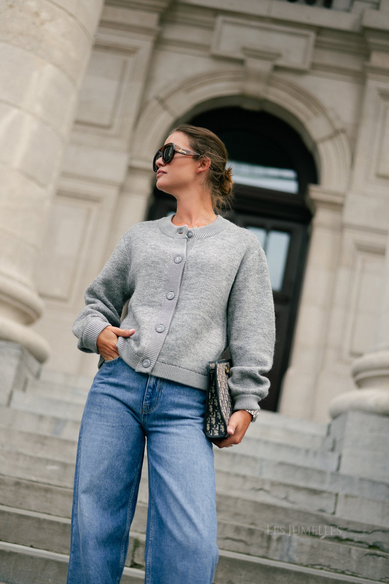 OBJMerle LS knit bomber medium grey melange