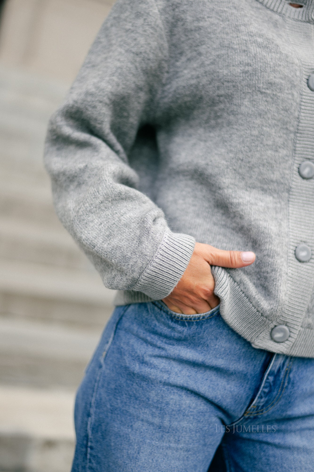 OBJMerle LS knit bomber medium grey melange