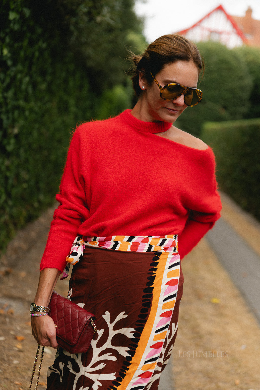 Beatrice open shoulder jumper fiery red