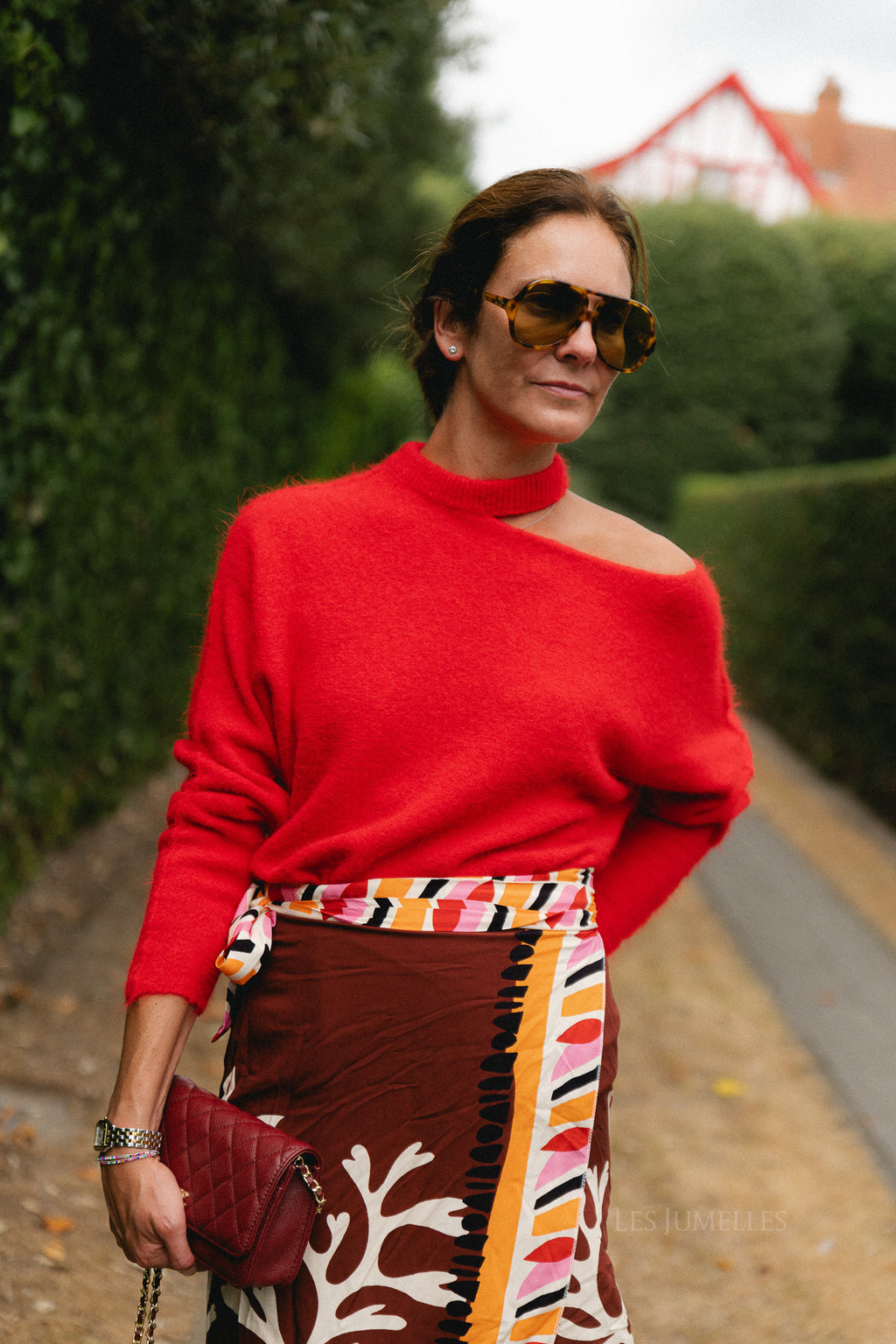 Beatrice open shoulder jumper fiery red