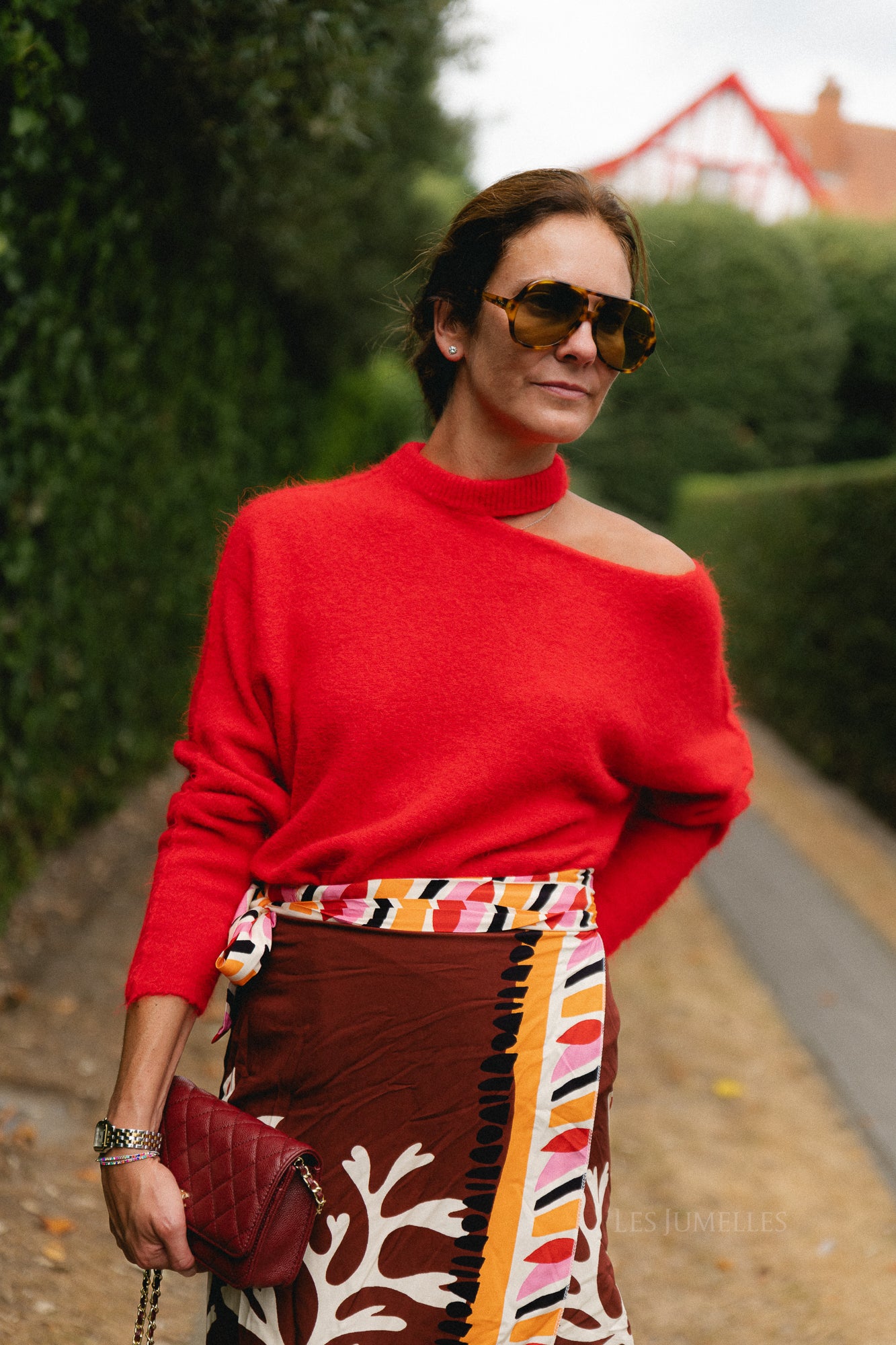 Beatrice open shoulder jumper fiery red