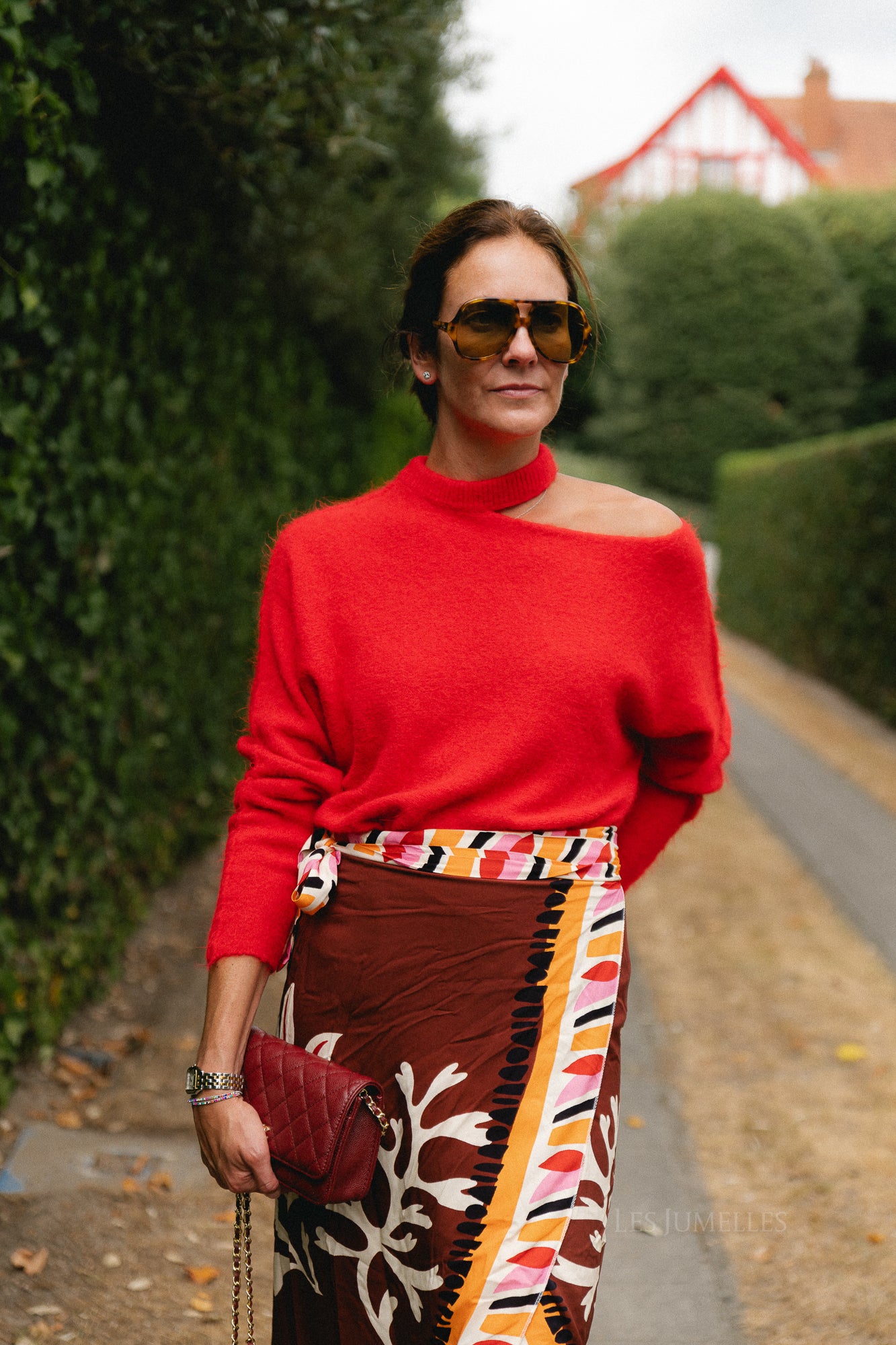 Beatrice open shoulder jumper fiery red
