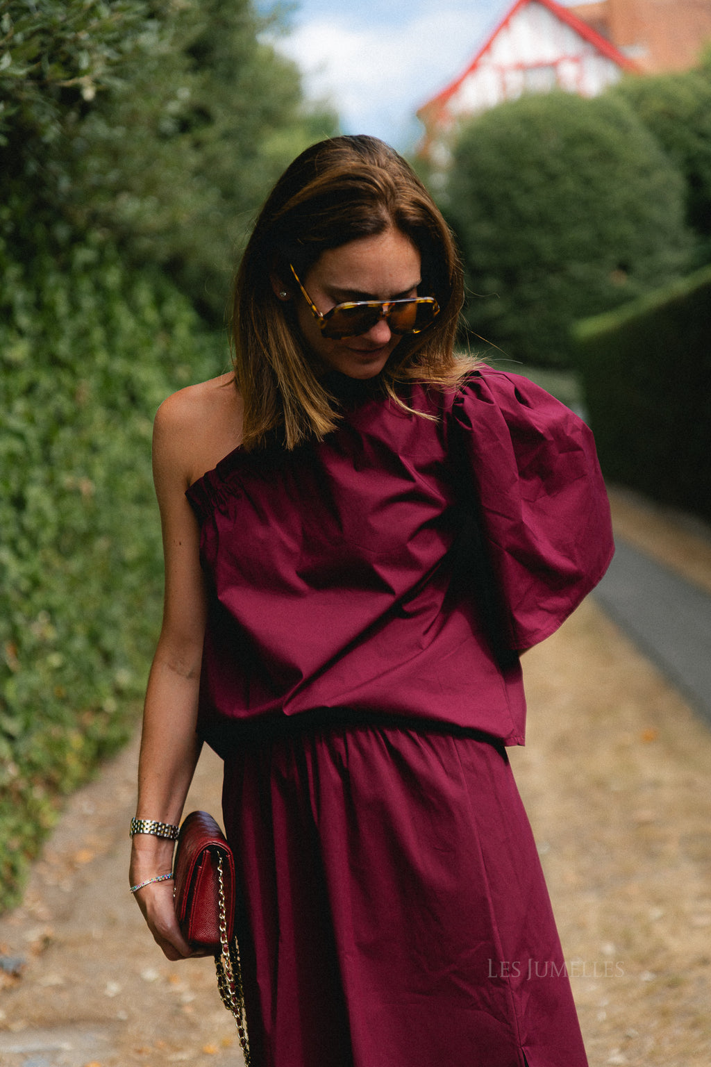 Emmilou one shoulder blouse burgundy
