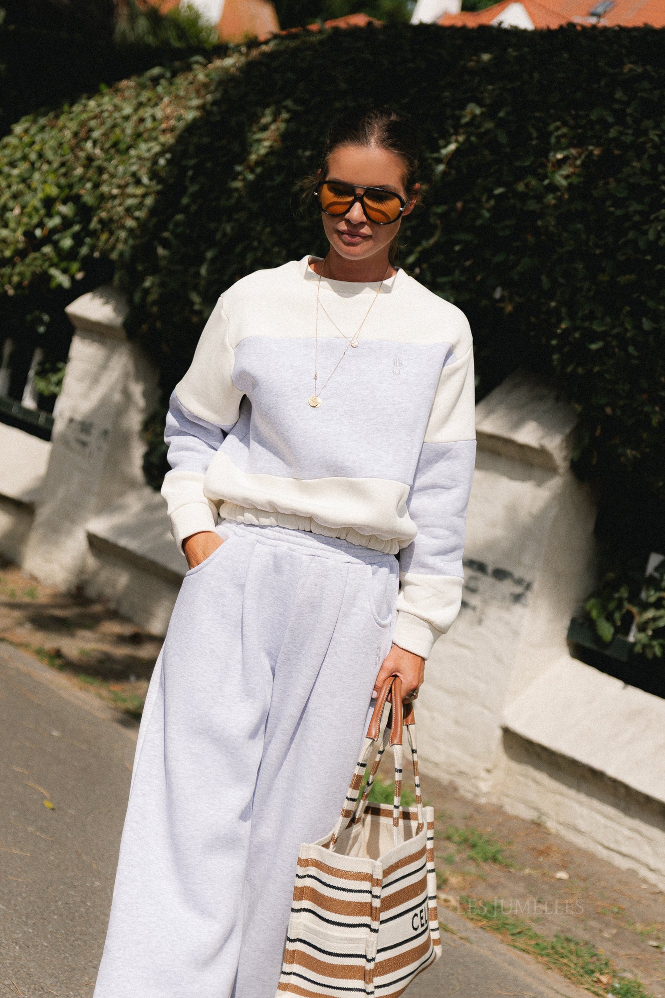 Les Jumelles striped sweater ecru/snow melange