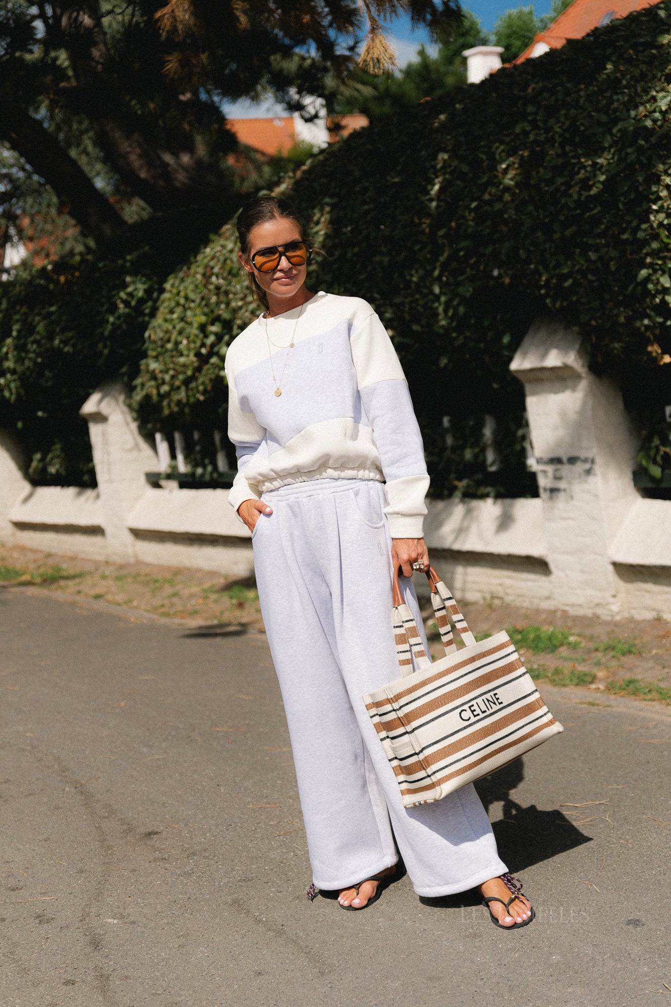 Les Jumelles striped sweater ecru/snow melange