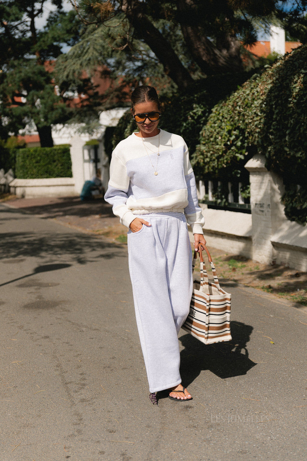 Les Jumelles striped sweater ecru/snow melange