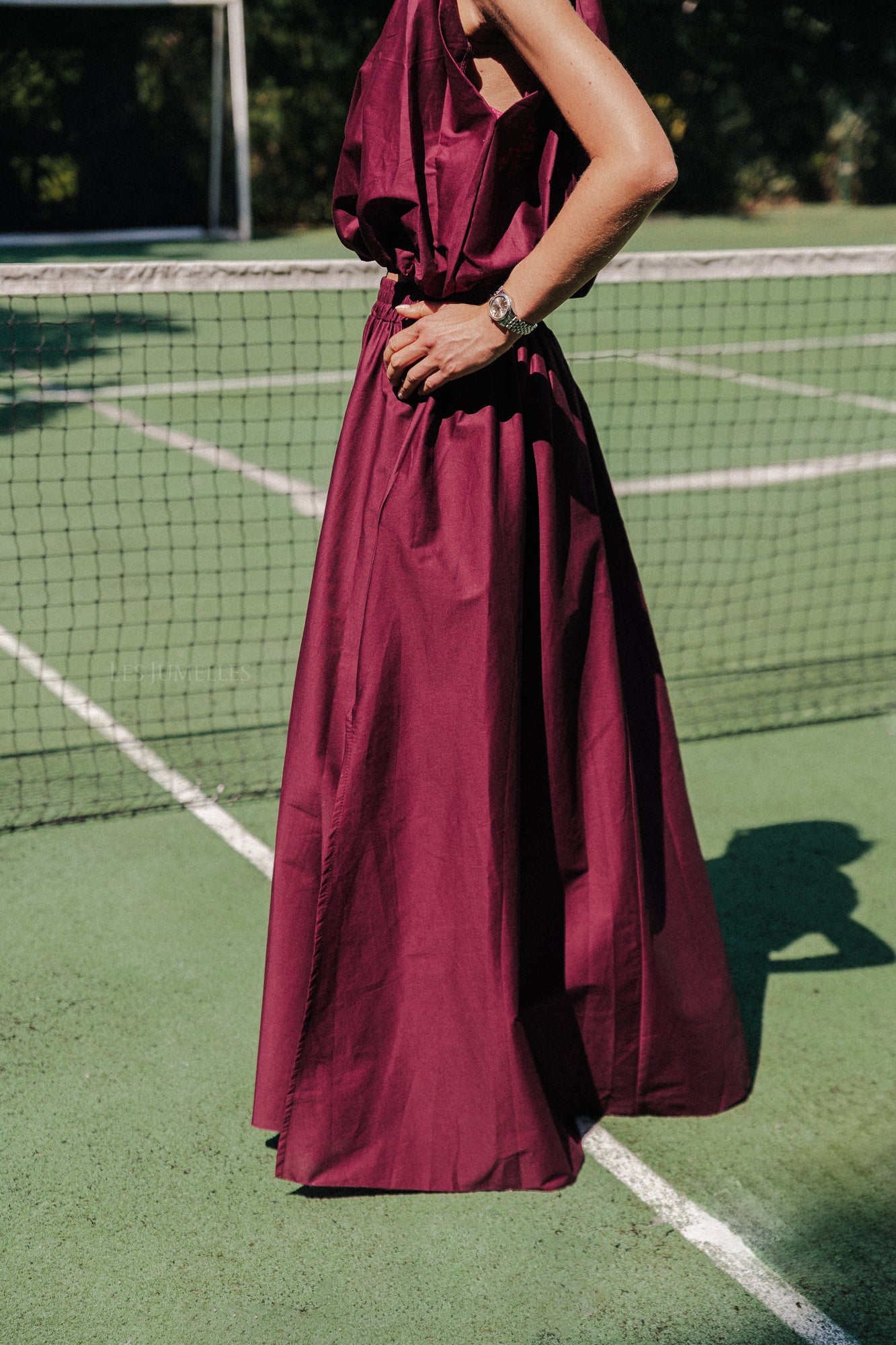 Burgundy full skirt dress best sale