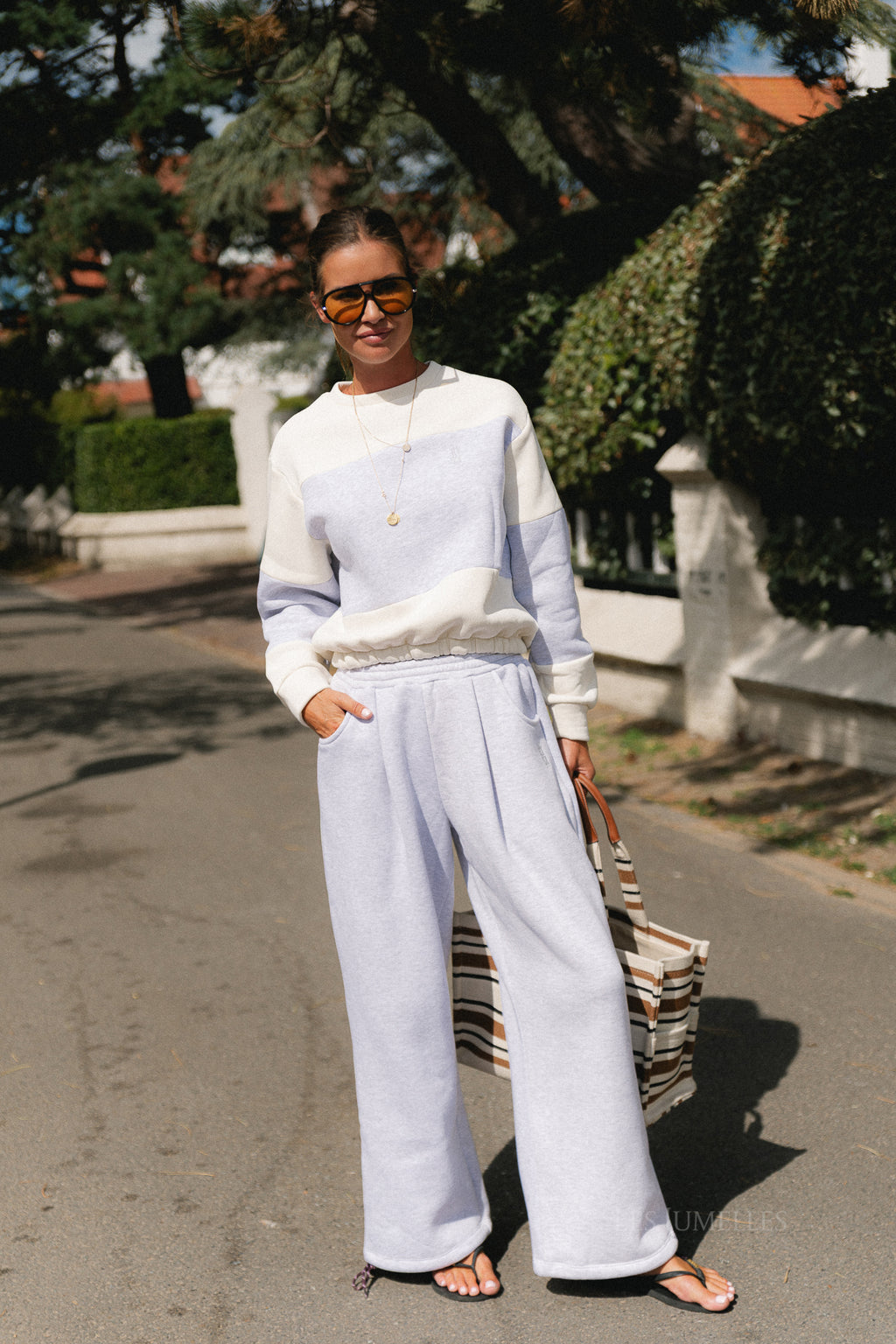 Les Jumelles striped sweater ecru/snow melange