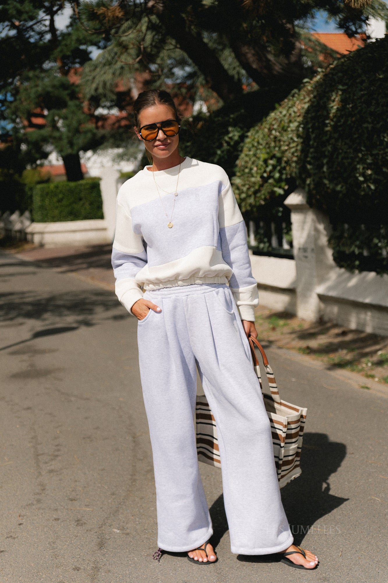 Les Jumelles striped sweater ecru/snow melange