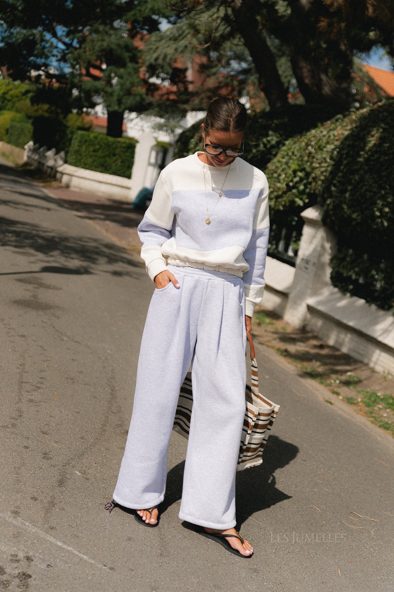 Les Jumelles striped sweater ecru/snow melange