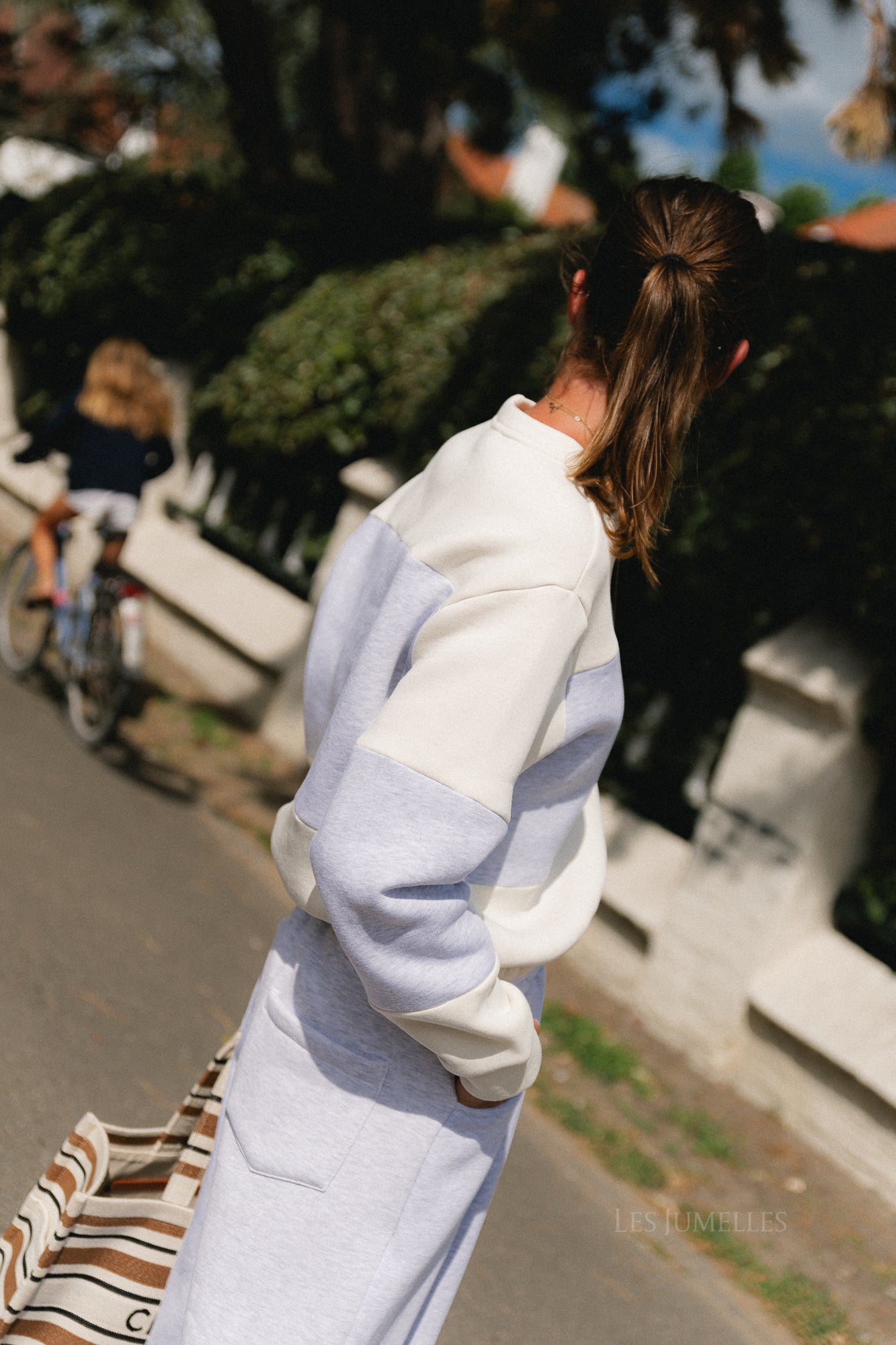 Les Jumelles striped sweater ecru/snow melange