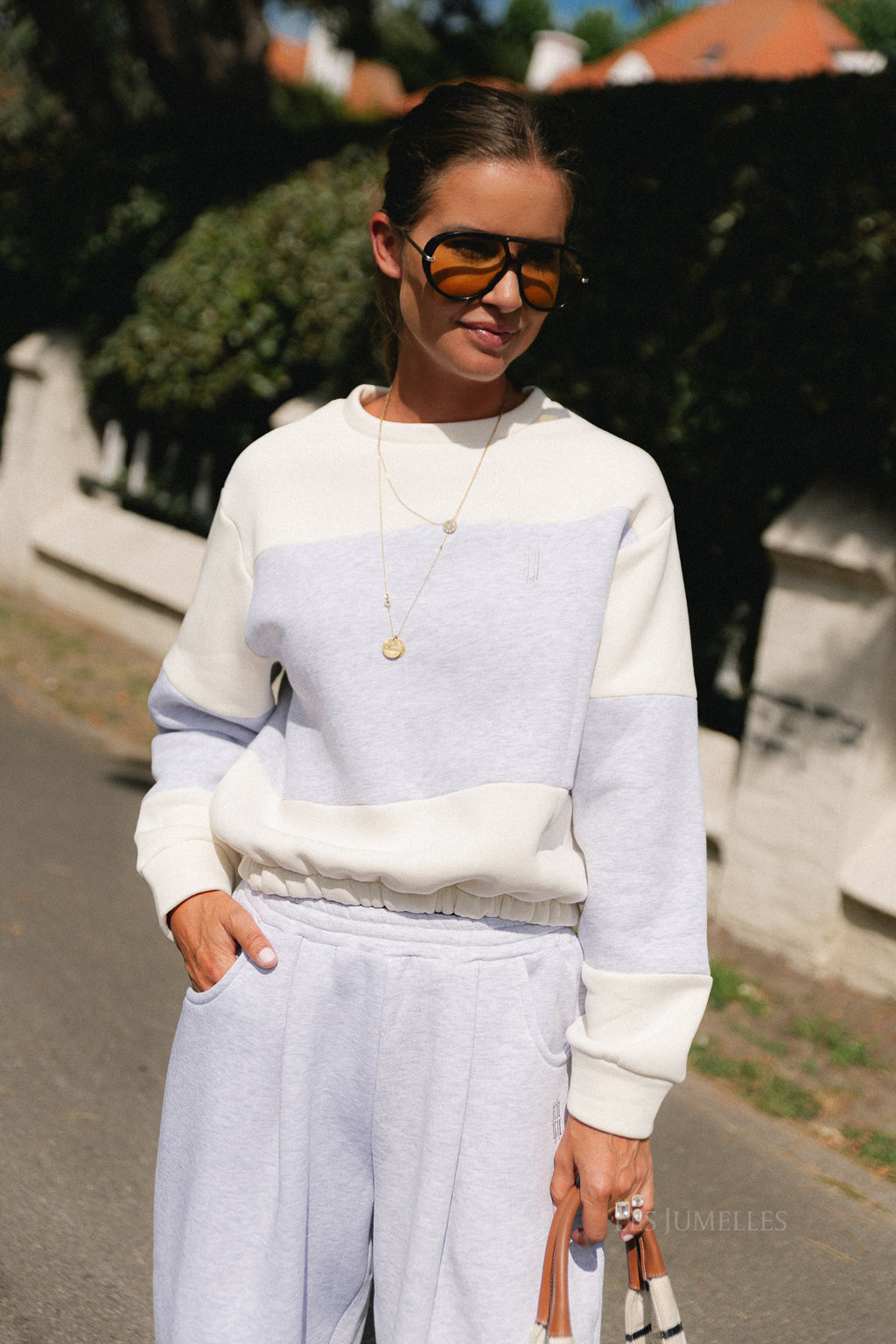 Les Jumelles striped sweater ecru/snow melange