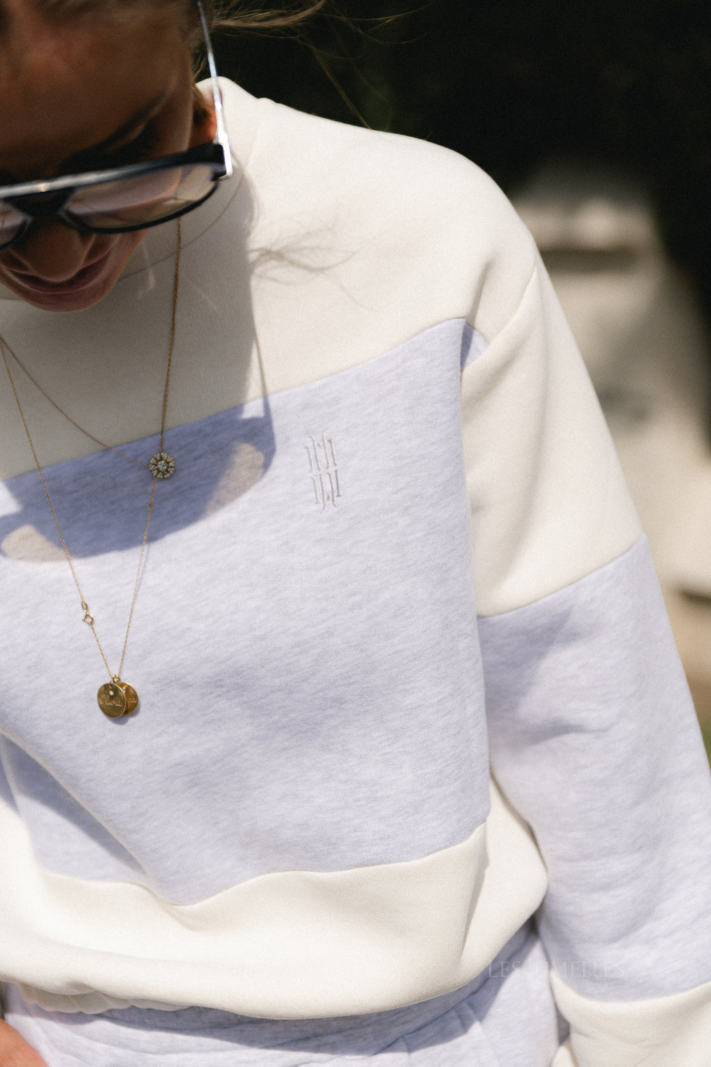 Les Jumelles striped sweater ecru/snow melange