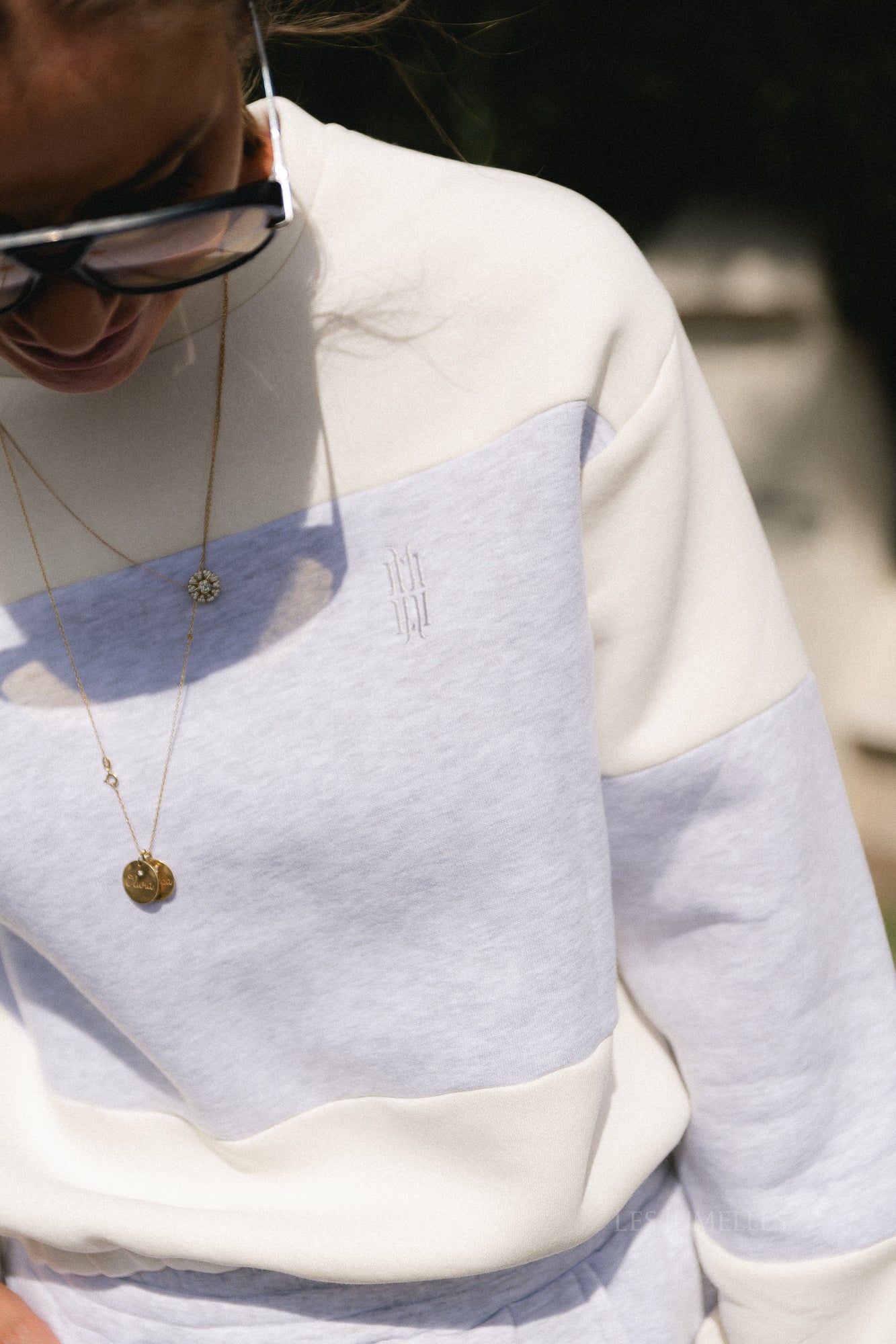 Les Jumelles striped sweater ecru/snow melange