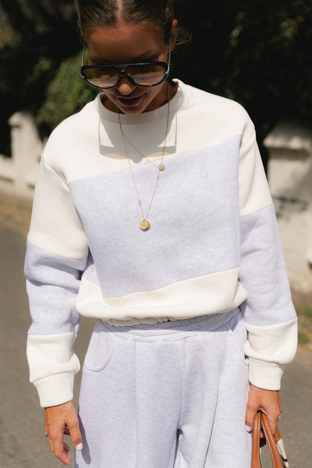 Les Jumelles striped sweater ecru/snow melange