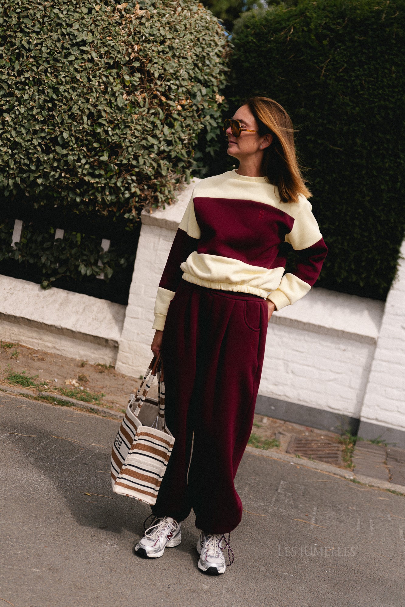 Les Jumelles striped sweater butter yellow/burgundy