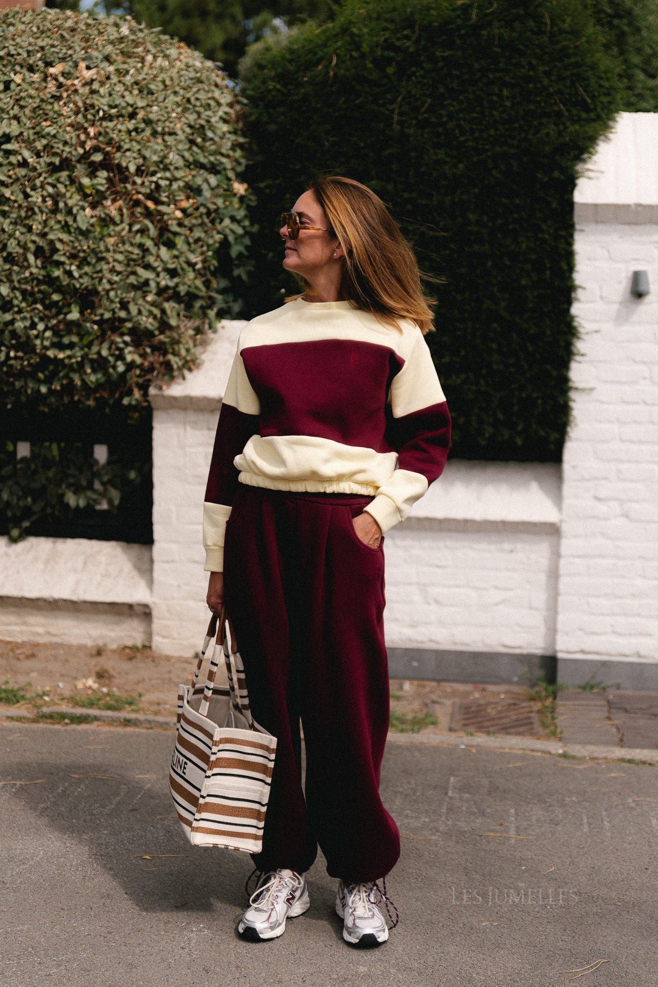 Les Jumelles striped sweater butter yellow/burgundy