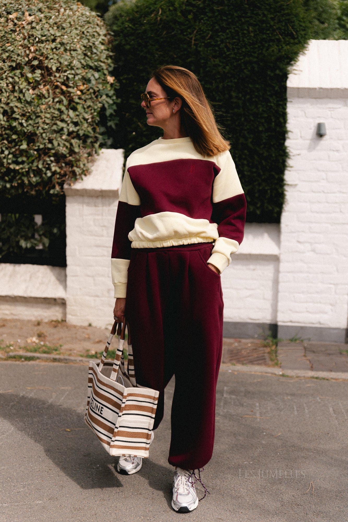 Les Jumelles striped sweater butter yellow/burgundy