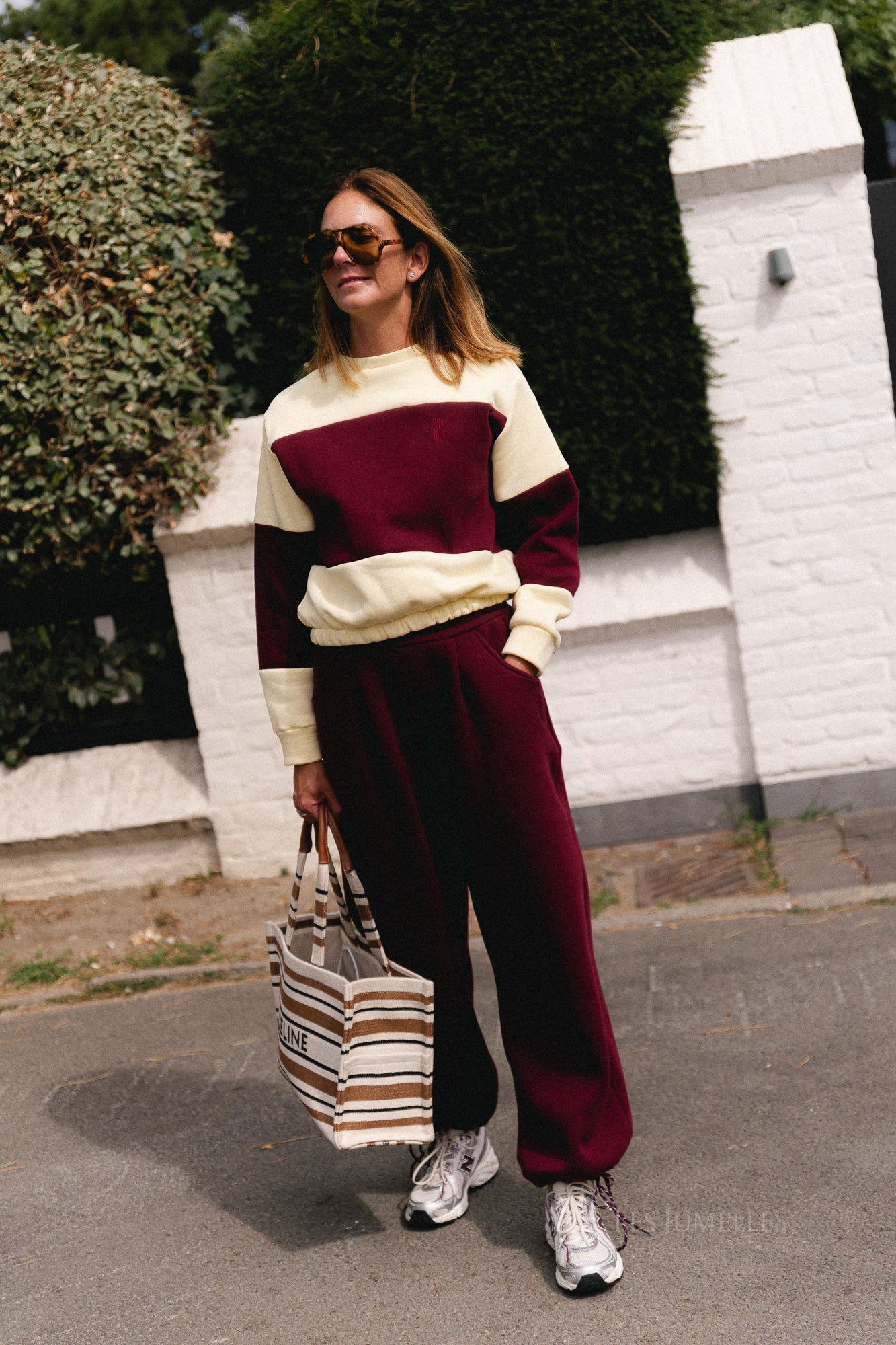 Les Jumelles striped sweater butter yellow/burgundy
