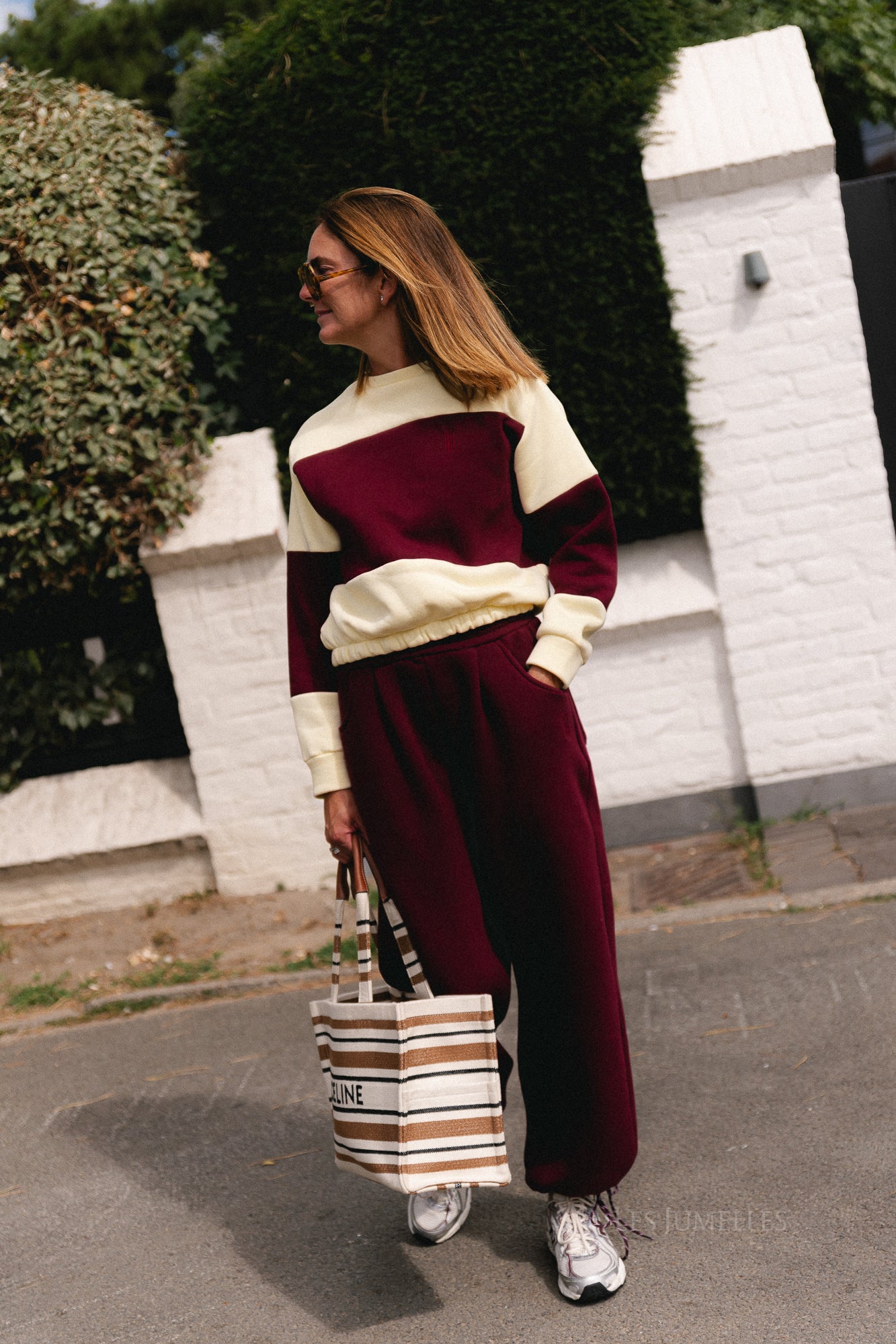 Les Jumelles striped sweater butter yellow/burgundy