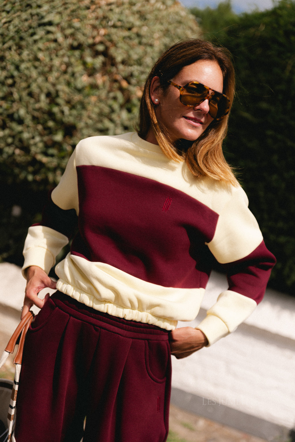 Les Jumelles striped sweater butter yellow/burgundy