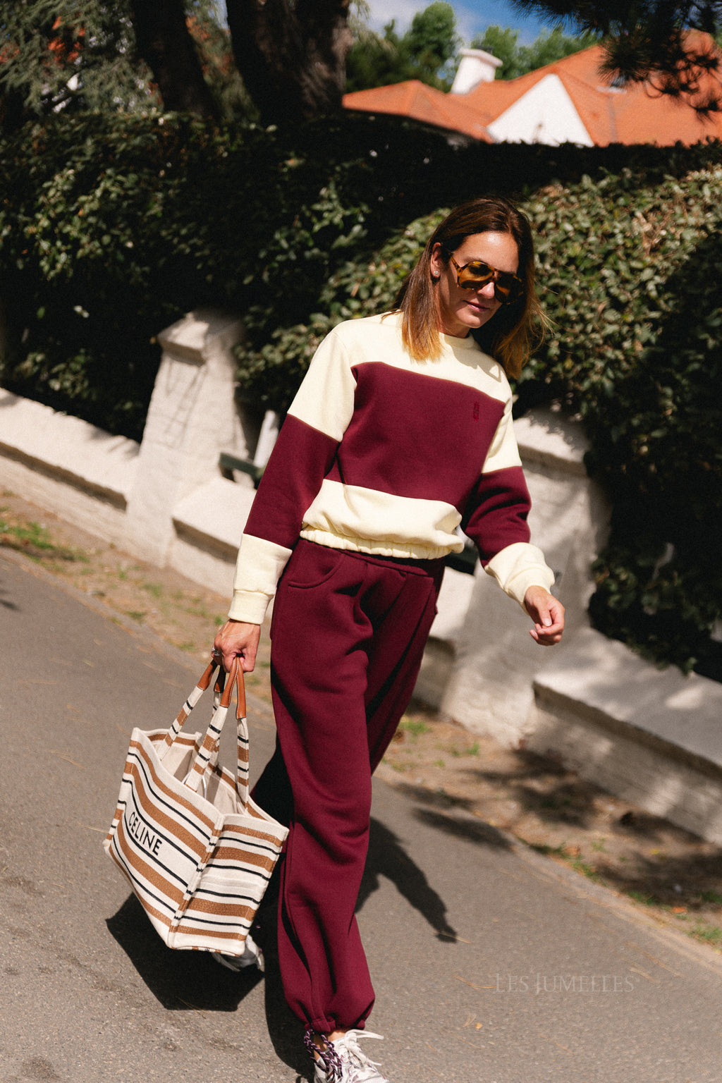 Les Jumelles striped sweater butter yellow/burgundy