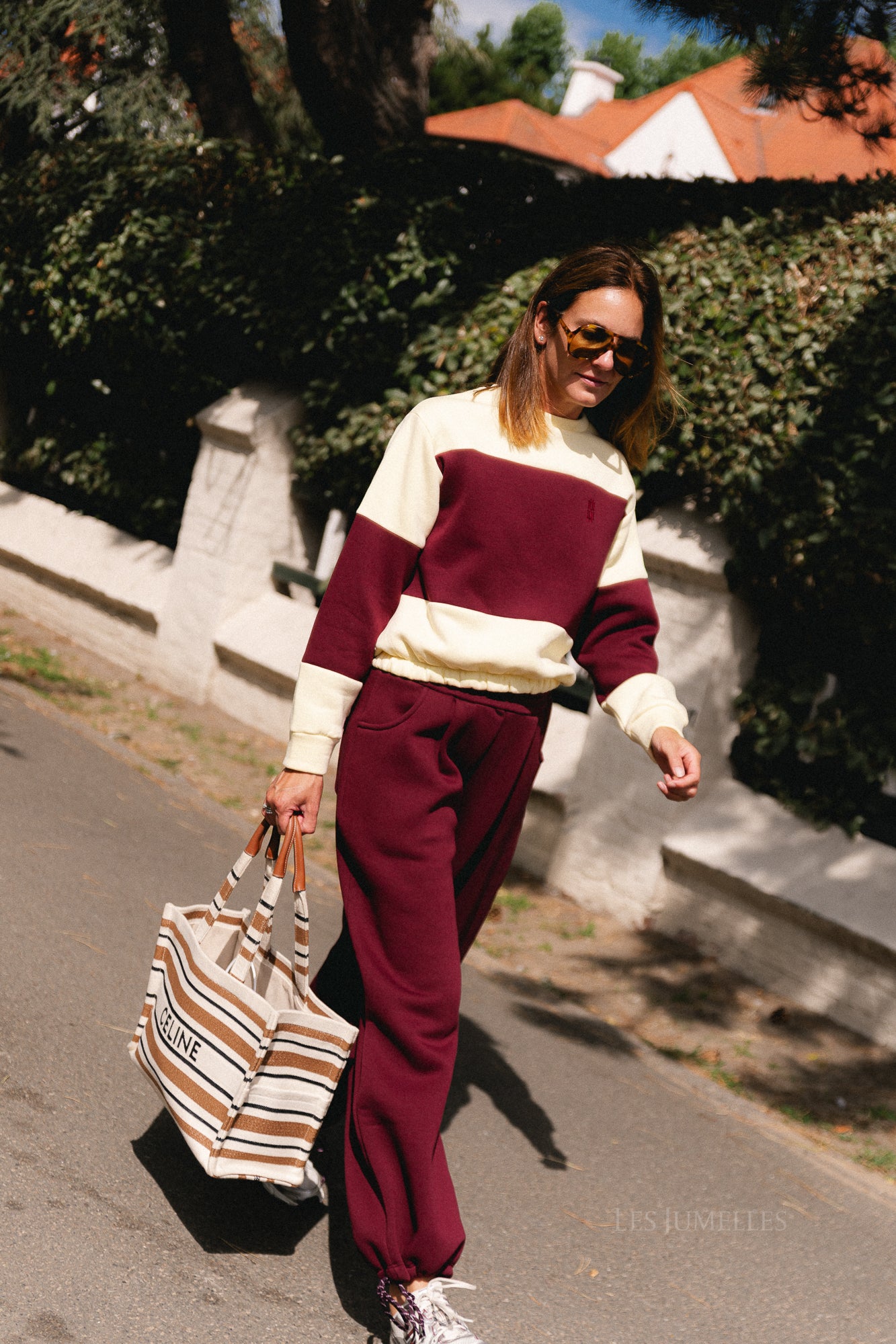 Les Jumelles striped sweater butter yellow/burgundy